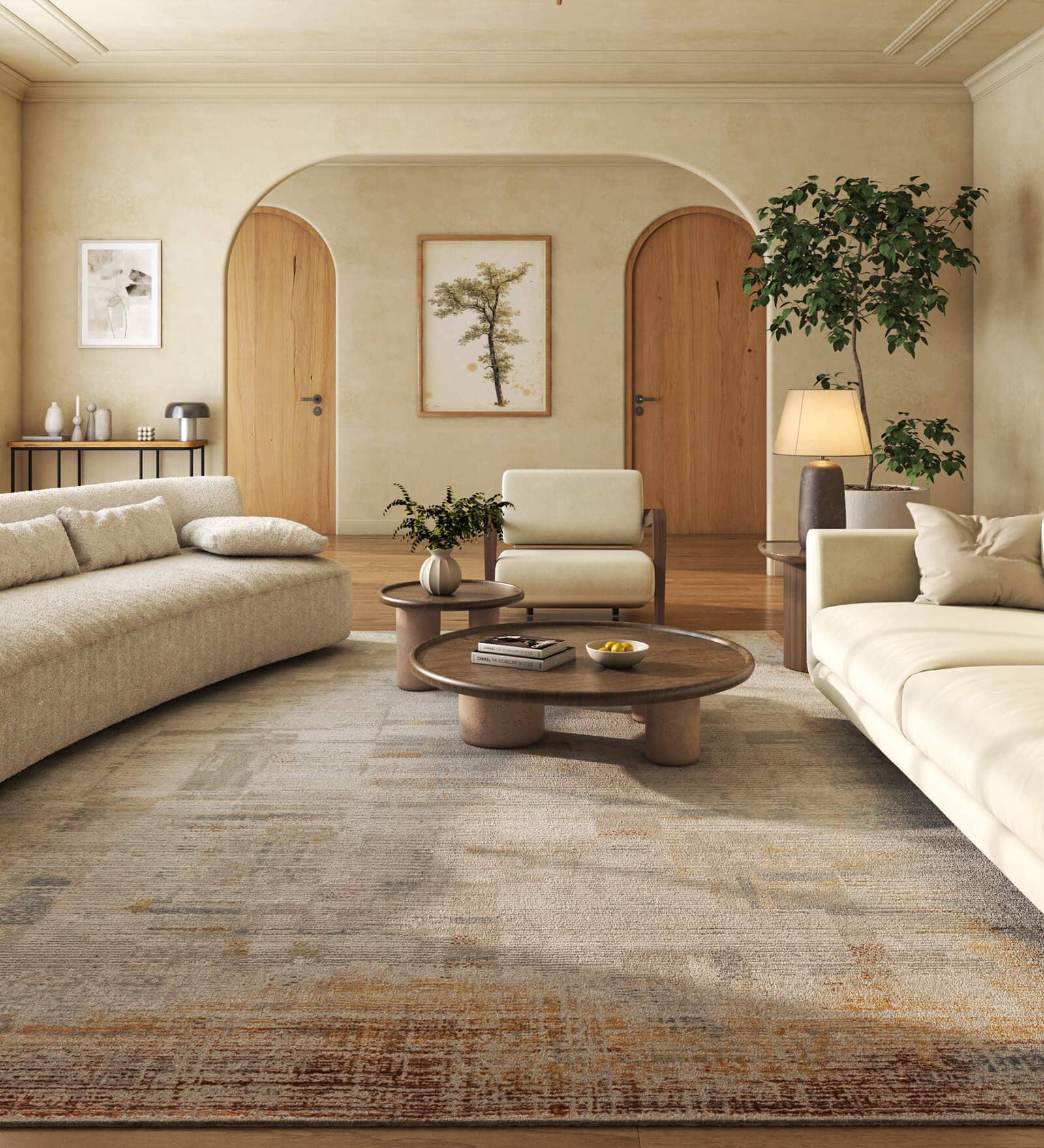 Blue And Green Abstract Viscose 6.5X9 Feet Machine Made Carpet