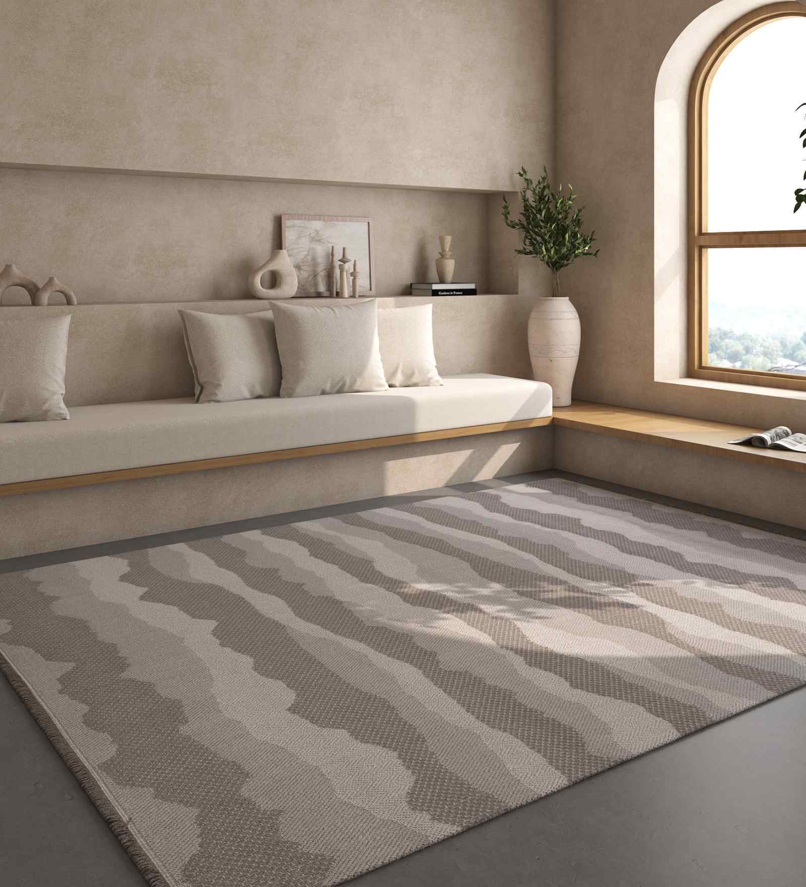 Grey And Blue Abstract Polyester 6.5X9 Feet Machine Made Carpet