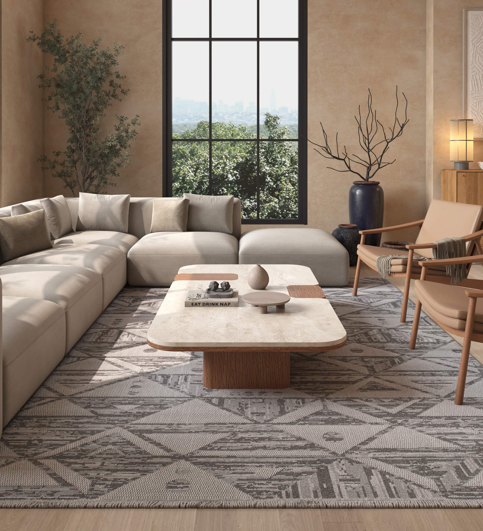 Grey And Blue Abstract Polyester 6.5X9 Feet Machine Made Carpet