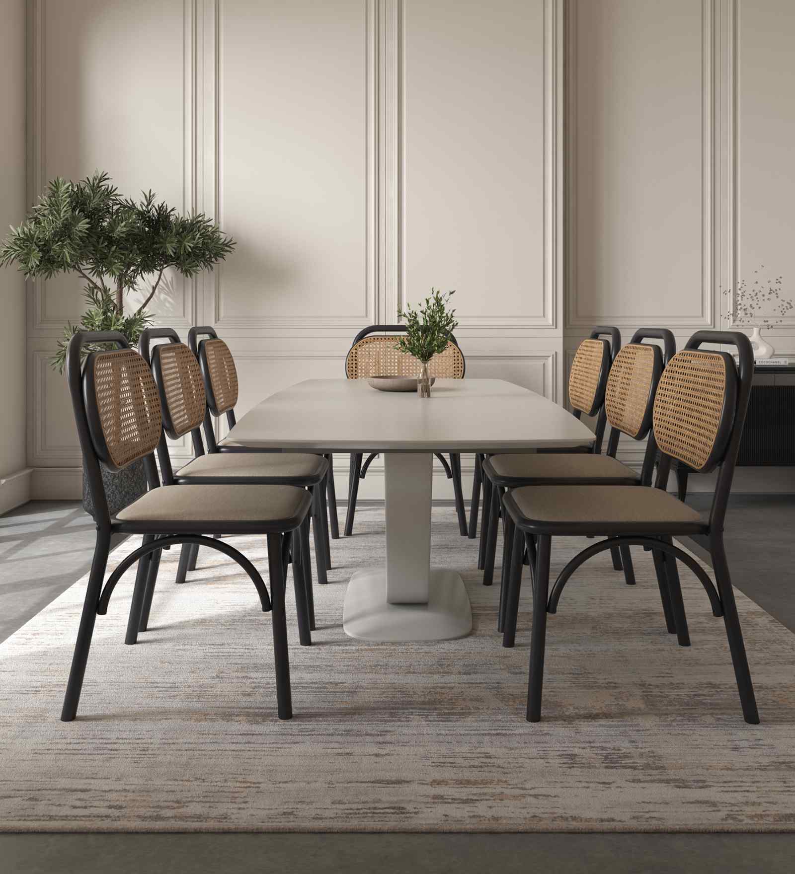 White And Beige Abstract Polyester 6.5X9 Feet Machine Made Carpet