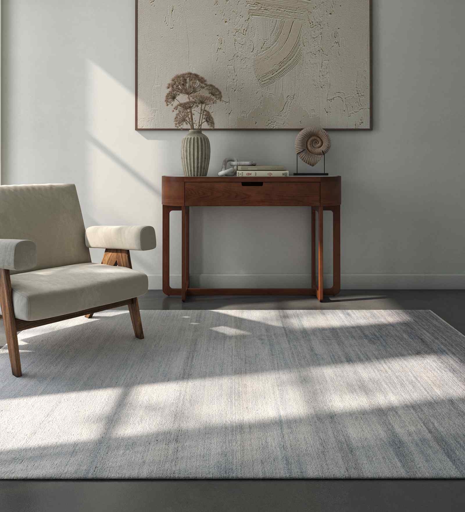 White And Blue Abstract Polyester 6.5X9 Feet Machine Made Carpet