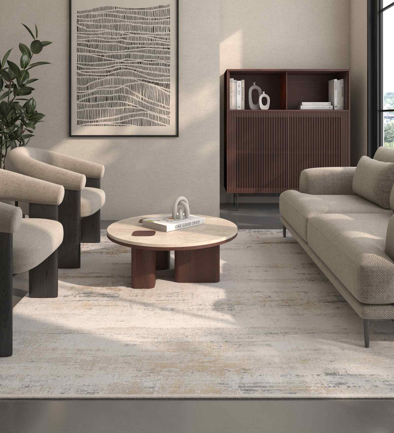 White And Grey Abstract Polyester 8X11 Feet Machine Made Carpet