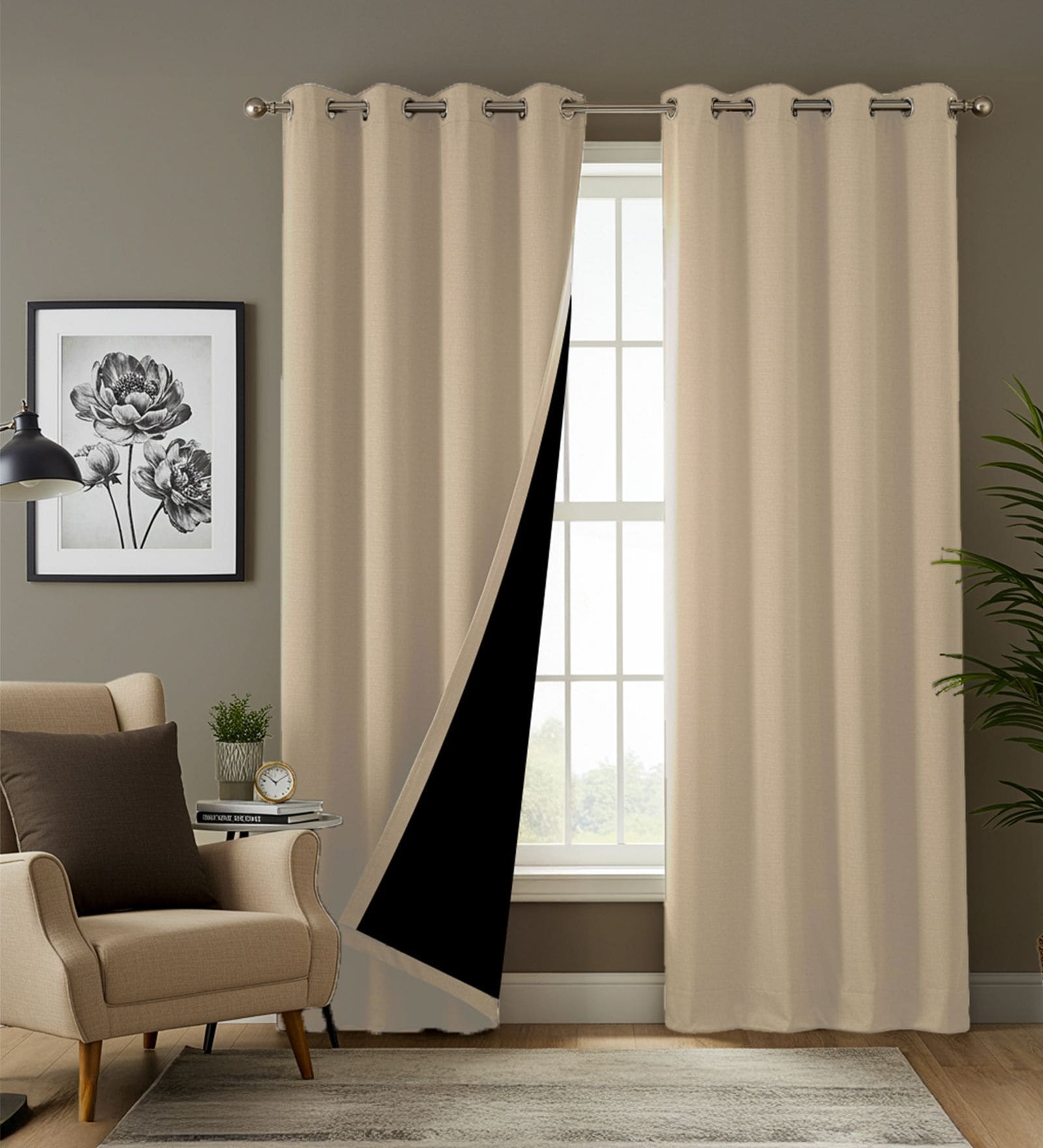 Soft Beige Blackout Polyester Polyester Curtains for Door Pack of 2