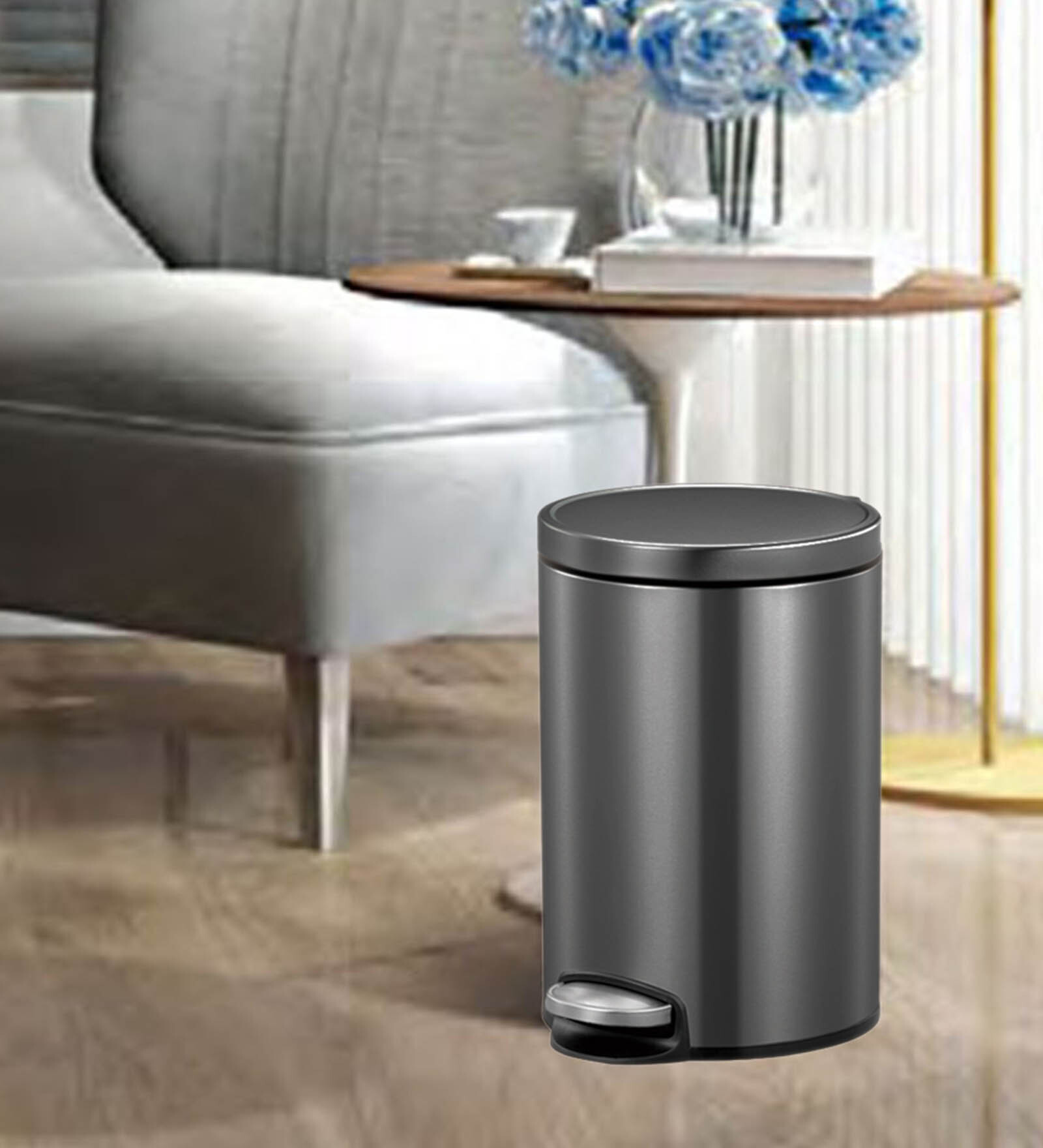 Grey Soft-Close Stainless Steel Trash Can 5 Litre