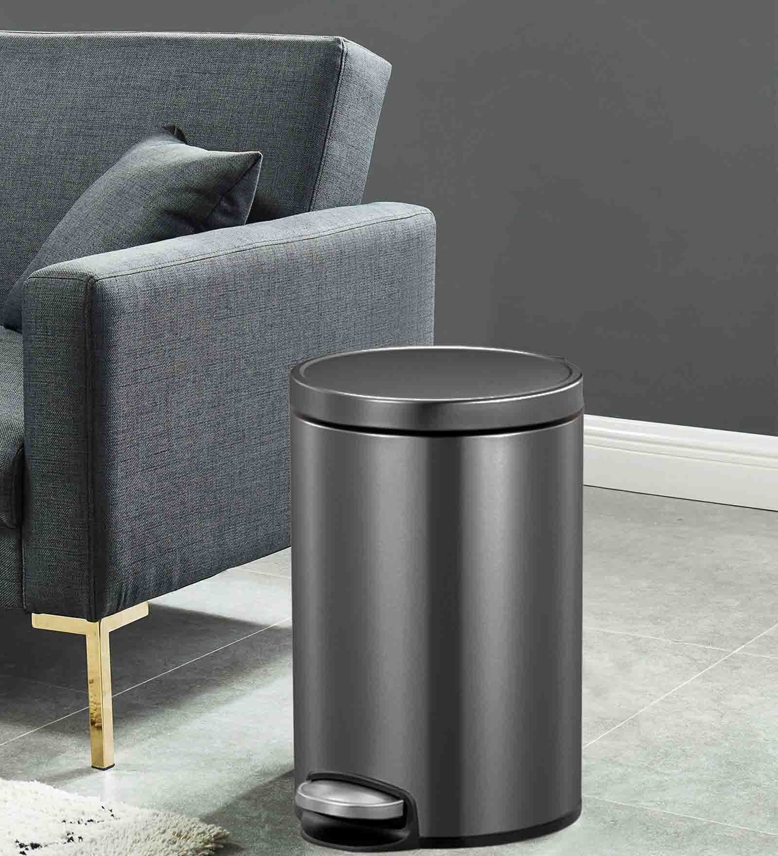 Grey Soft-Close Stainless Steel Trash Can for Home & Kitchen 8 Litre