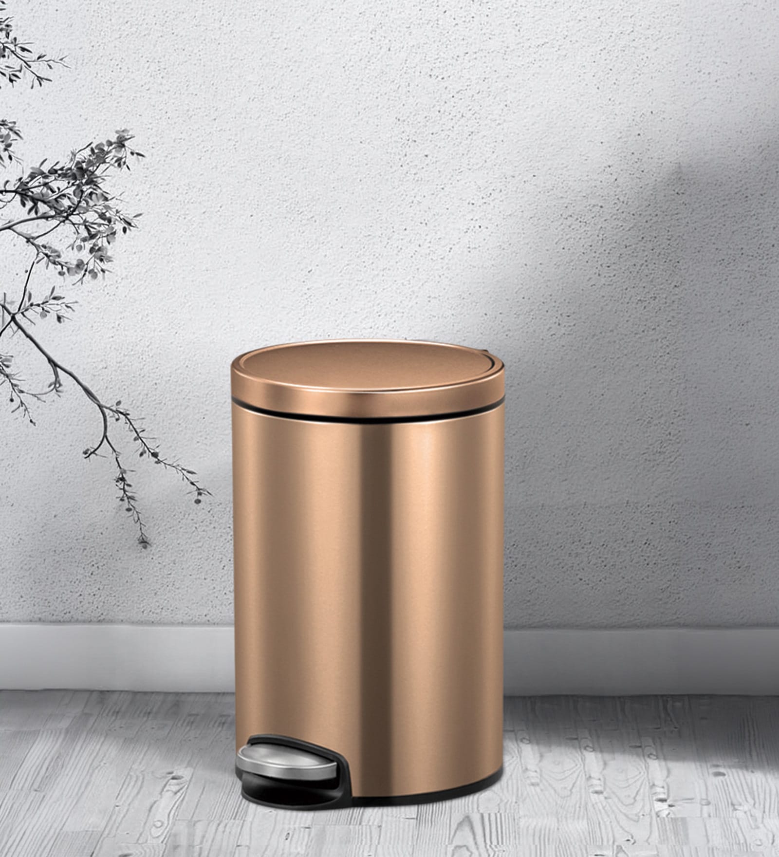 Brown Soft-Close Stainless Steel Trash Can for Home & Kitchen 12 Litre