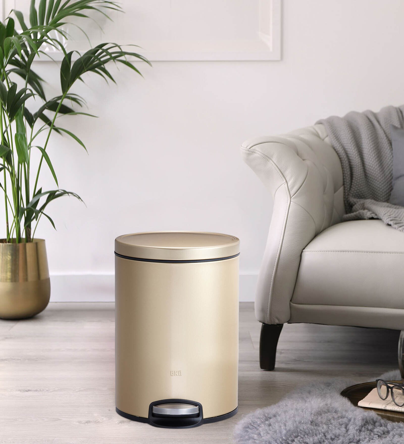 Gold Soft-Close Stainless Steel Trash Can for Home & Kitchen 12 Litre