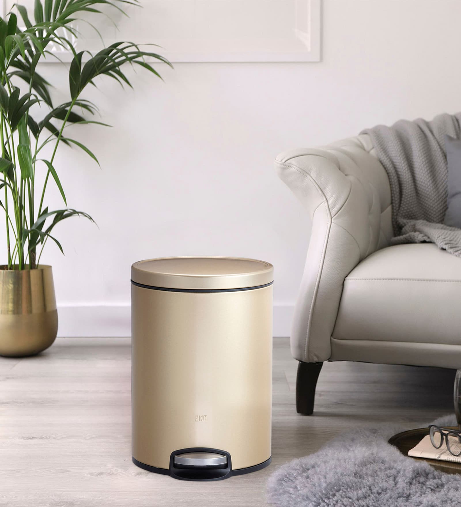 Gold Soft-Close Stainless Steel Trash Can for Home & Kitchen 8 Litre