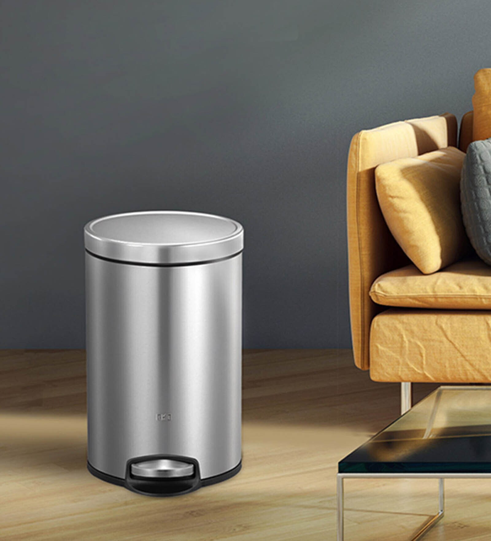 Silver Soft-Close Stainless Steel Trash Can for Home & Kitchen 12 Litre