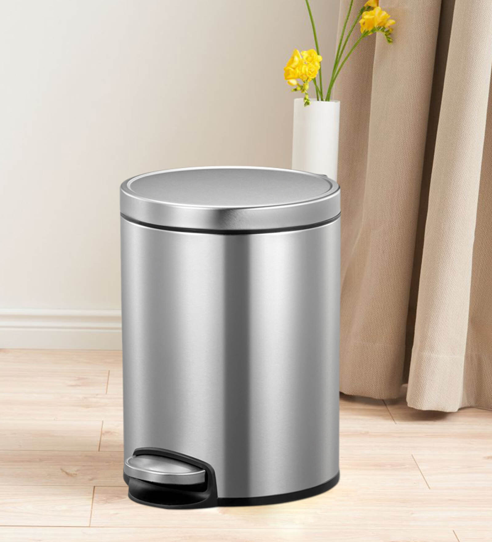 Silver Soft-Close Stainless Steel Trash Can for Home & Kitchen 5 Litre
