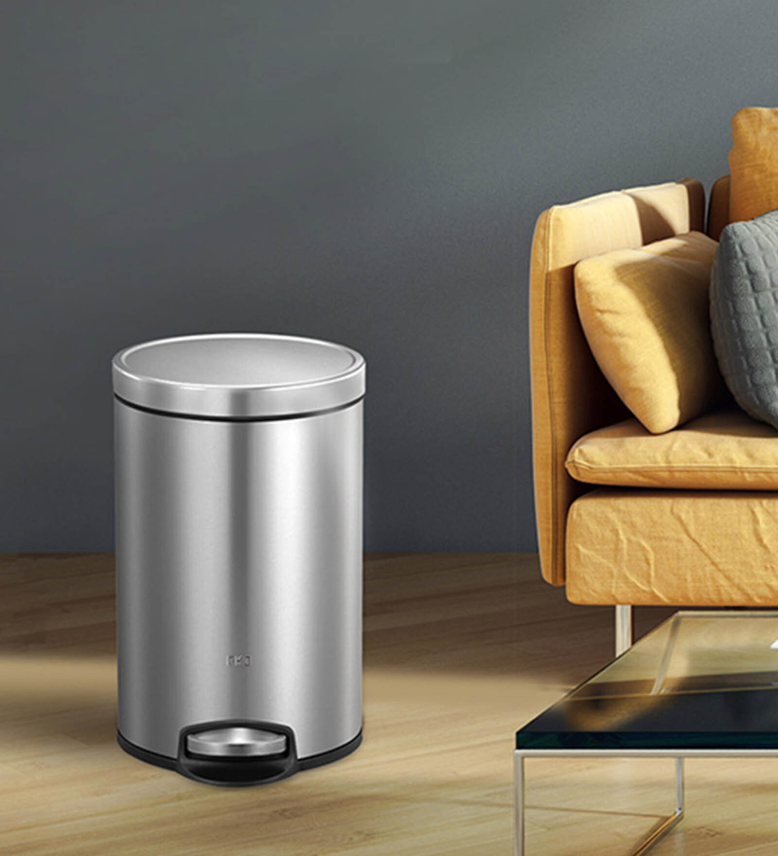 Silver Soft-Close Stainless Steel Trash Can for Home & Kitchen 8 Litre