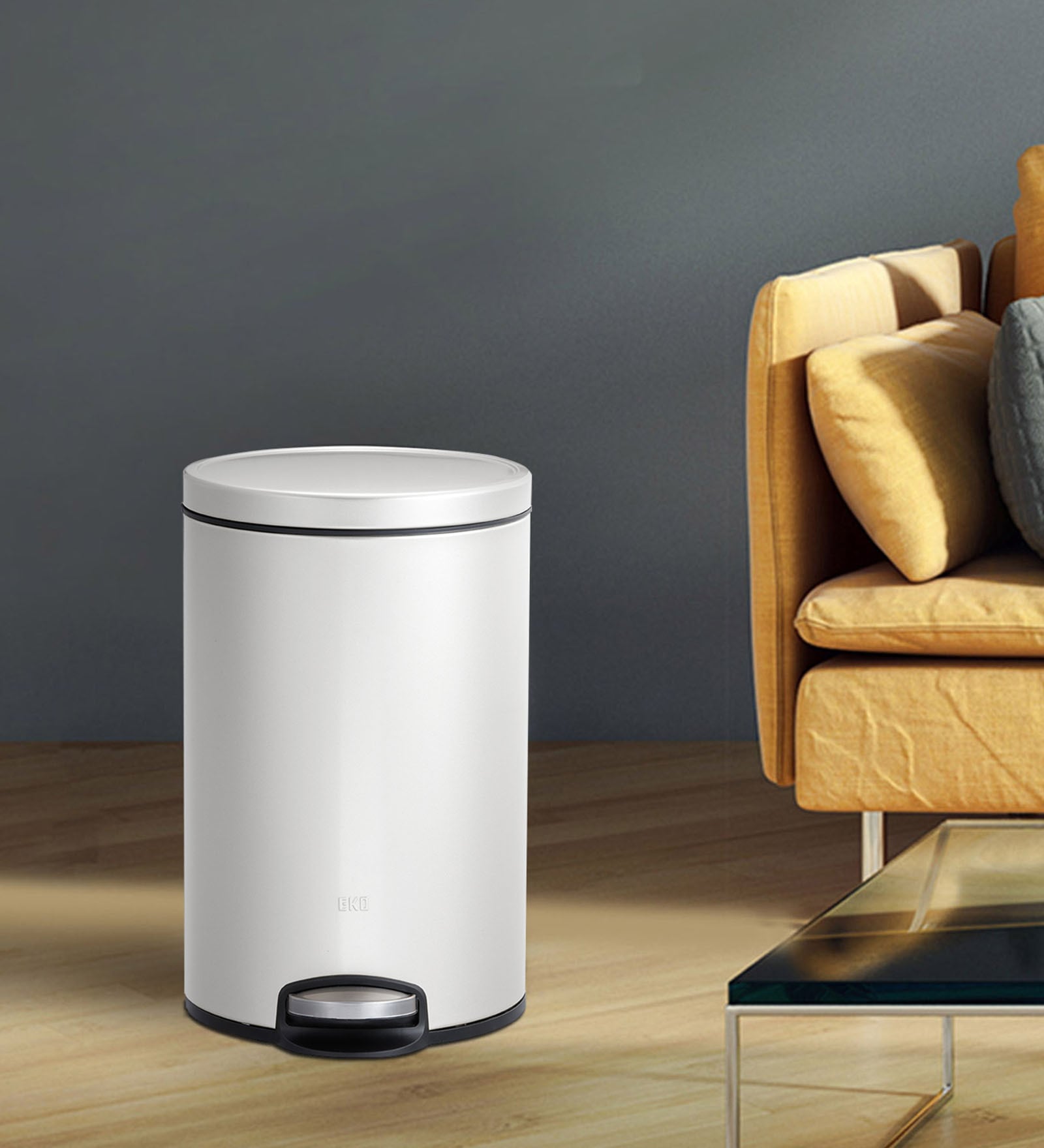 White Soft-Close Stainless Steel Trash Can for Home & Kitchen 12 Litre