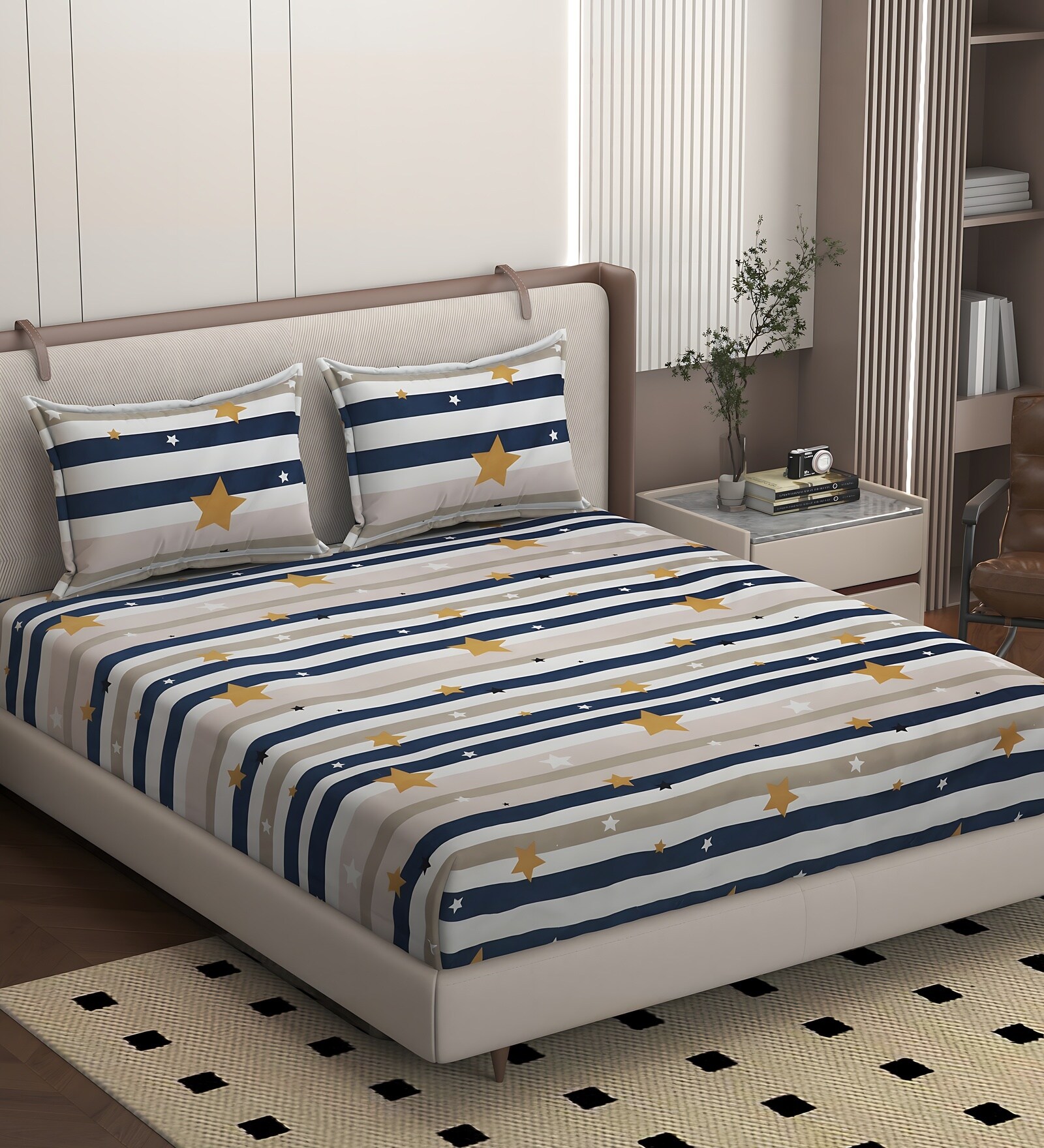 White Soft Cotton Breathable and Wrinkel Free Double Fitted Bedsheet with 2 Pillow Covers