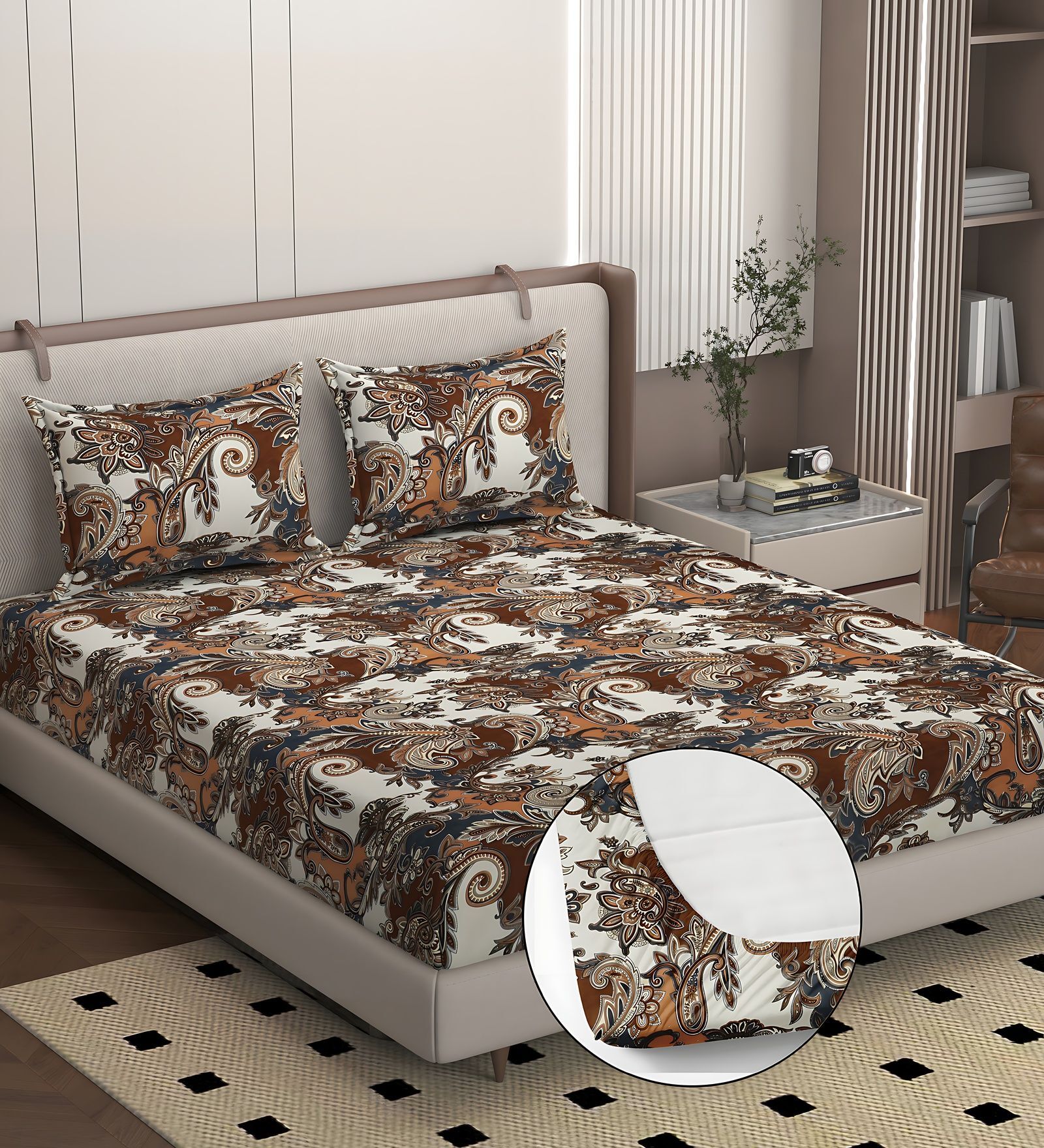 White Soft Cotton Breathable and Wrinkel Free Double Fitted Bedsheet with 2 Pillow Covers