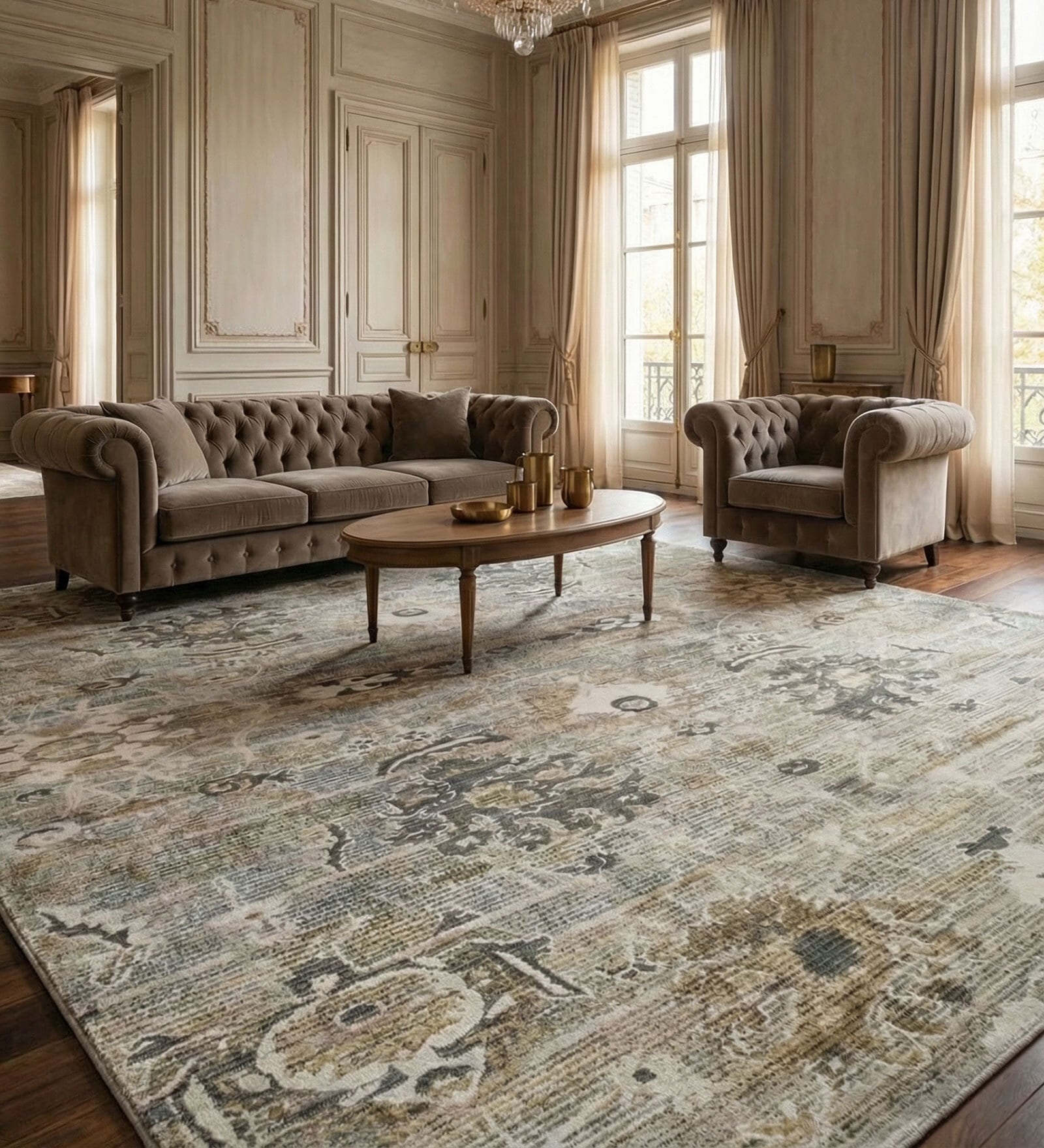 Soft Damask Rug 9'6X13 ft| Treetop & Dark Green Carpet