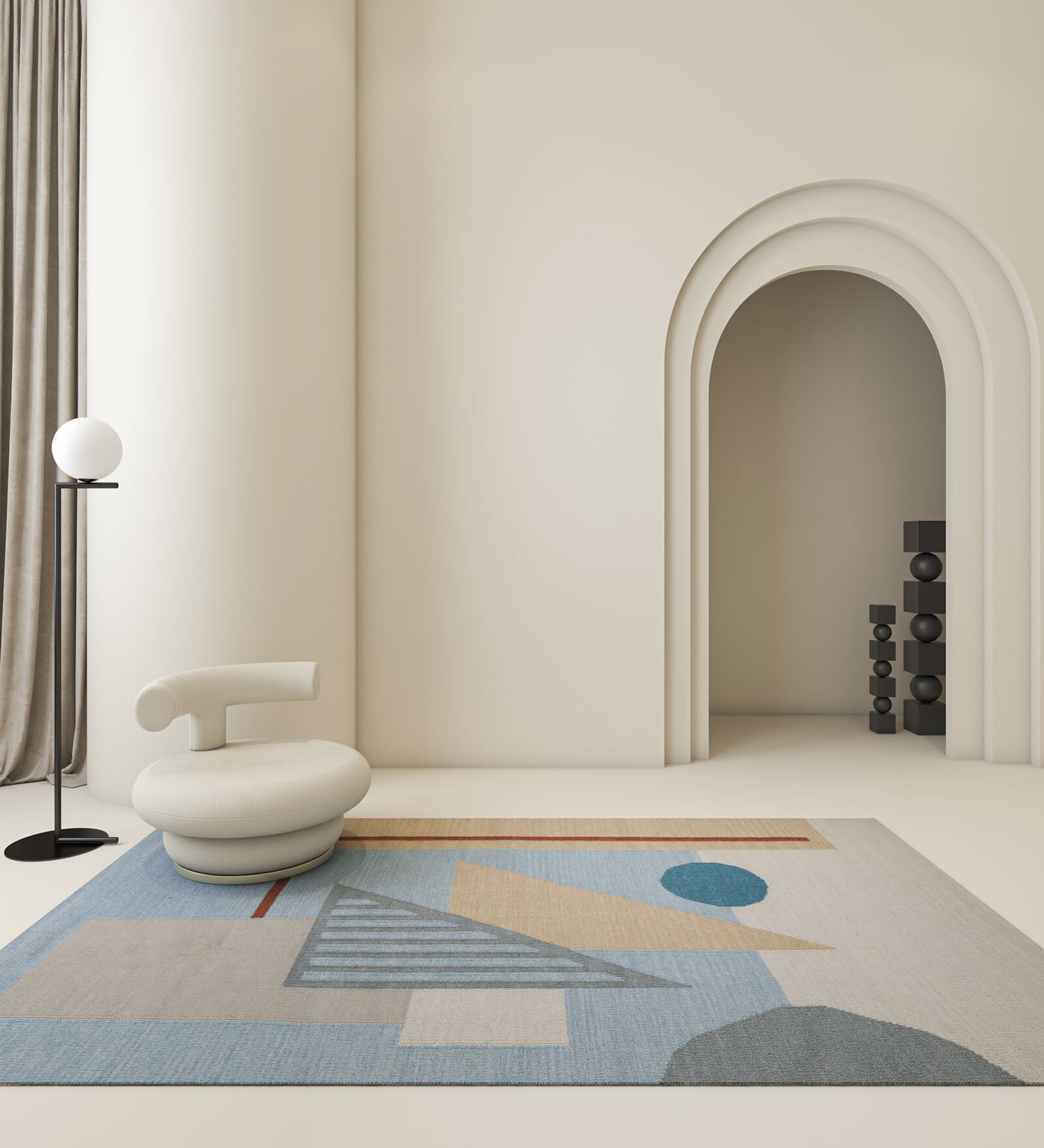 Silver Lake Blue Geometric Wool & Polyester 8X5 Feet Handmade Carpet