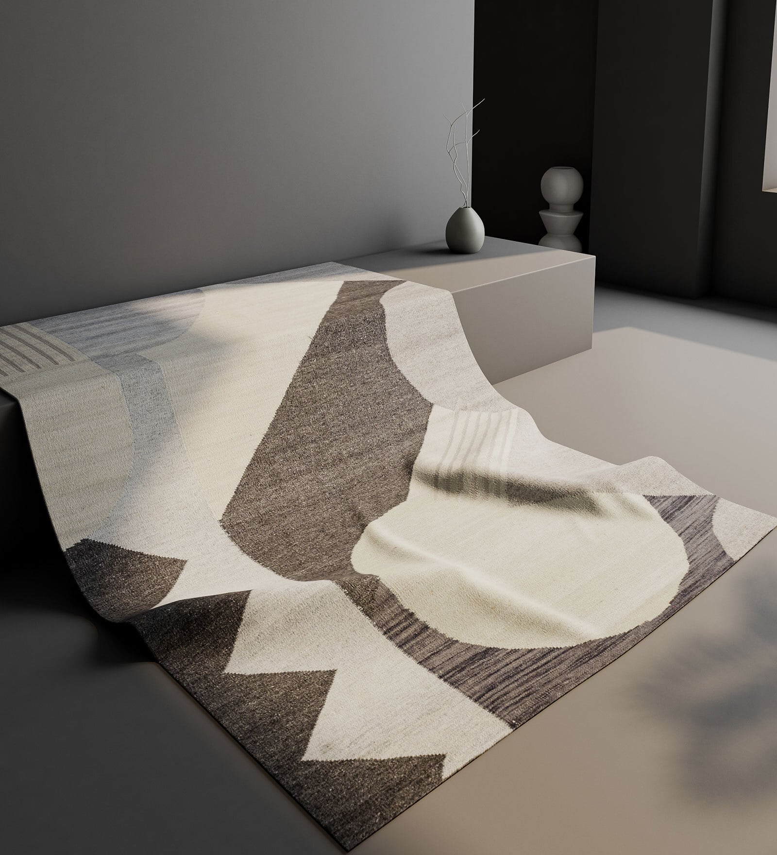 Snow White Geometric Wool & Viscose 8X5 Feet Handmade Carpet