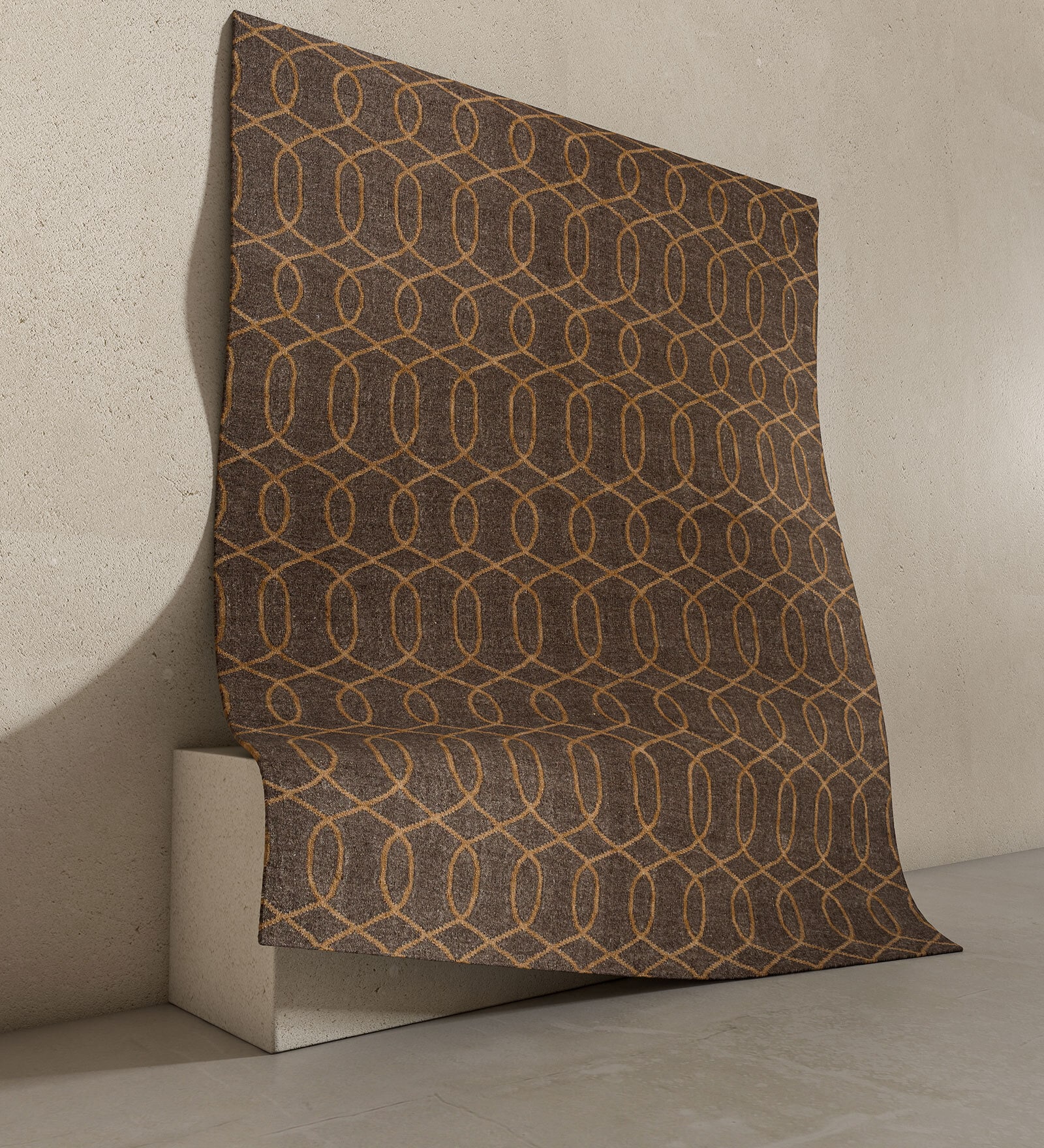 Dark Brown Geometric Wool & Polyester 10X8 Feet Handmade Carpet