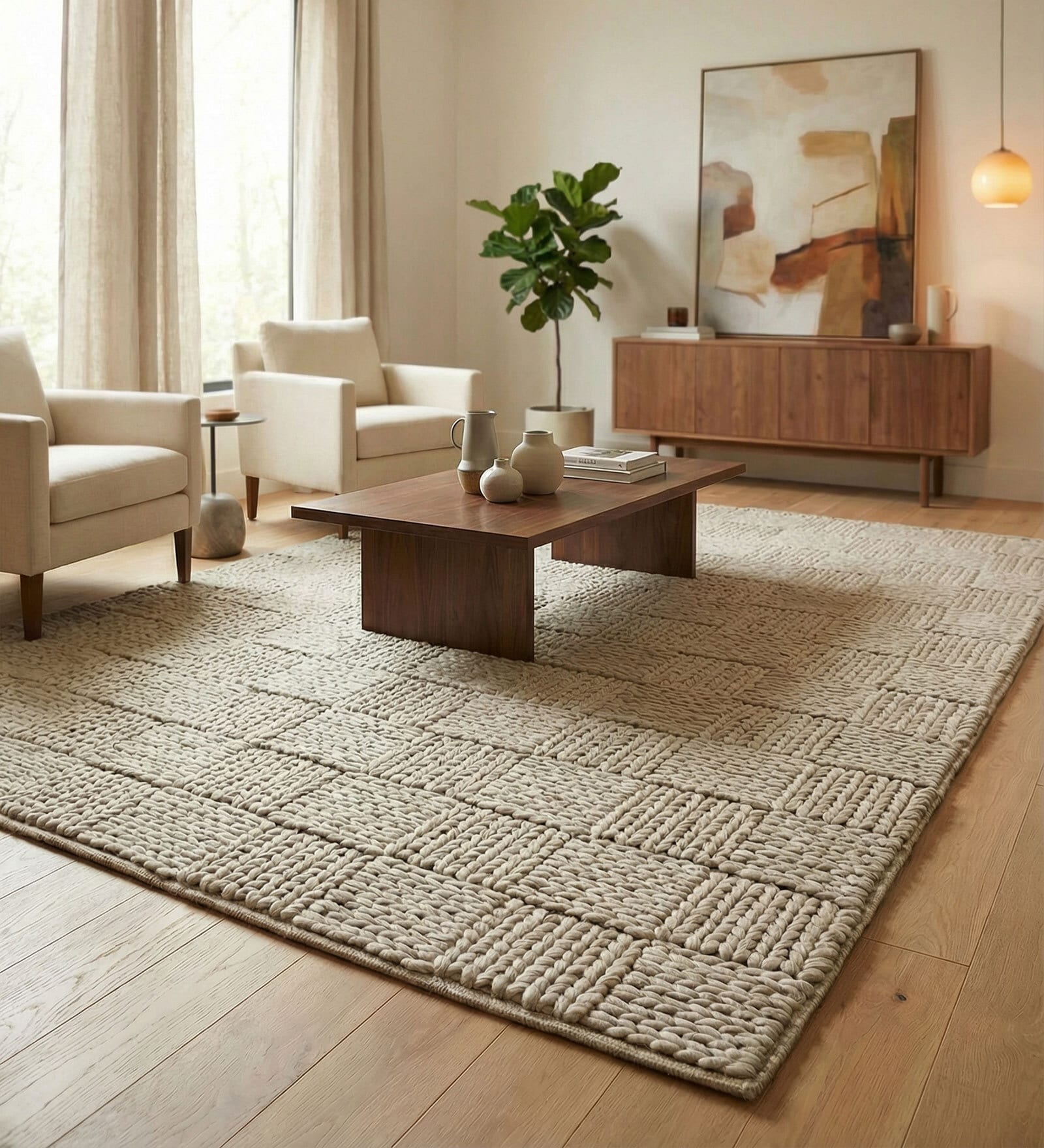 Soft Geometric Block Rug 5X8 ft| Wisteria Carpet Dhurrie