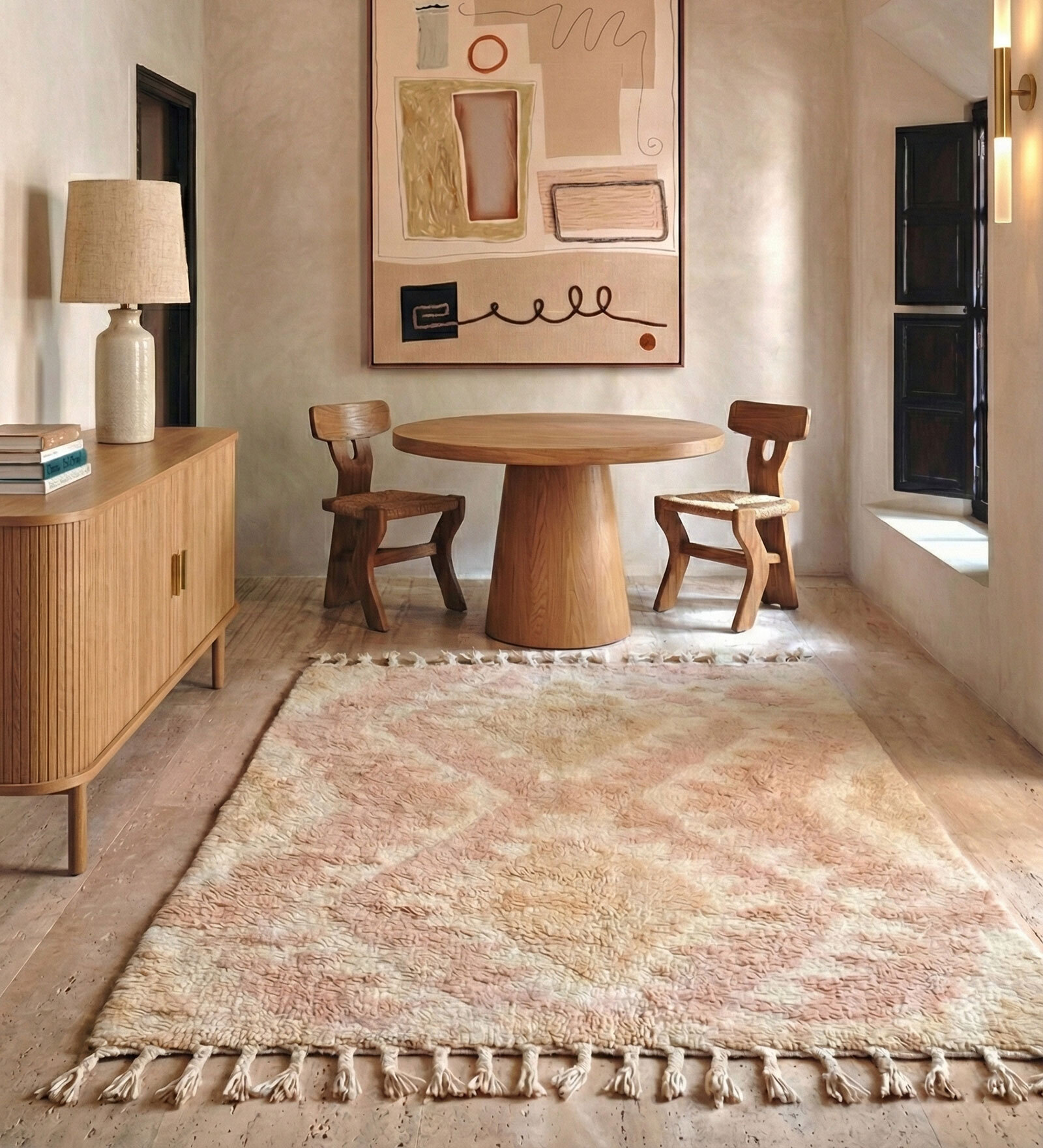 Soft Geometric Diamond Rug 5X8'6 ft| Medium Rose & Orange Carpet Dhurrie