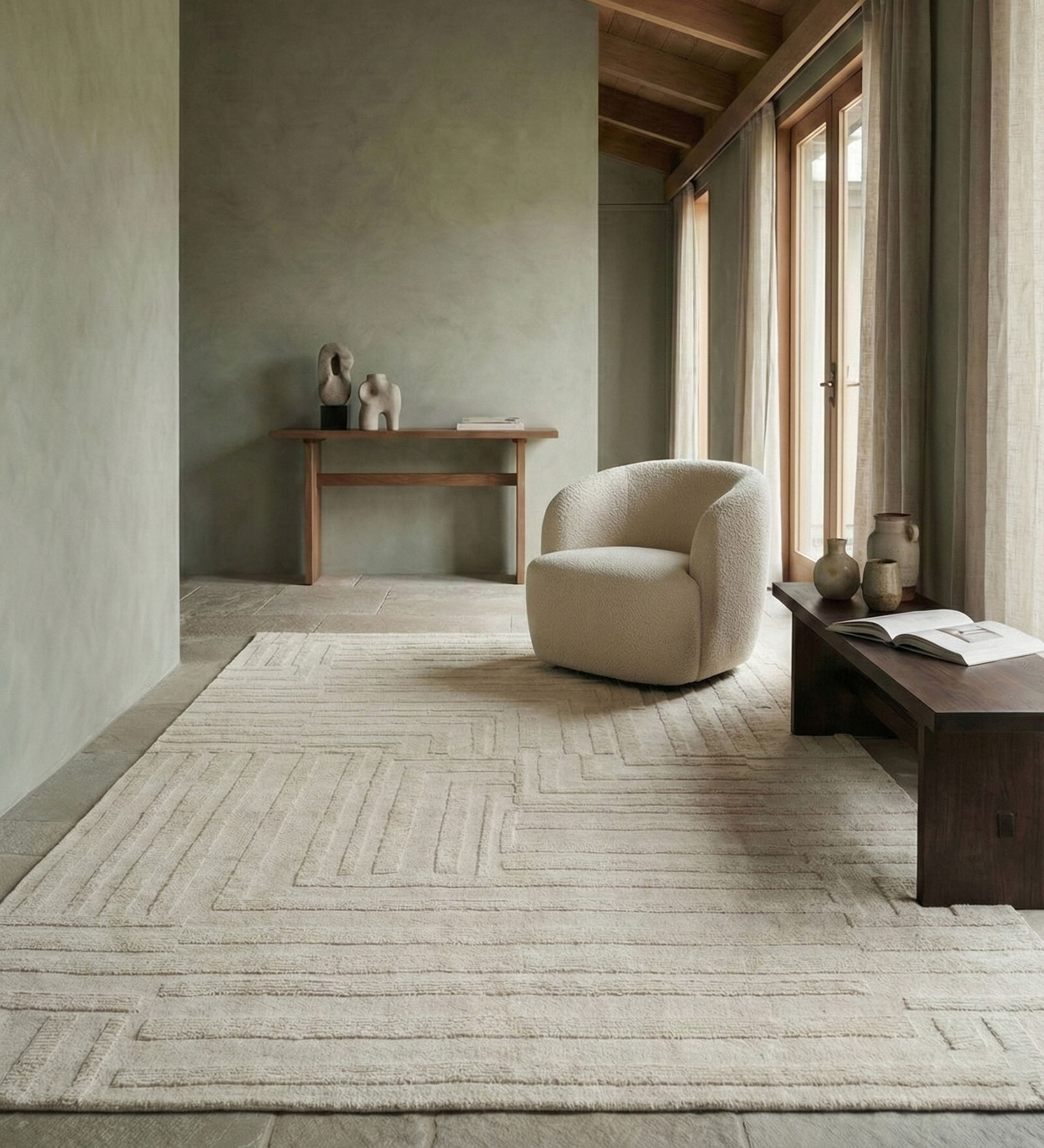 Soft Geometric Rug 4X6 ft| Beige Carpet Dhurrie