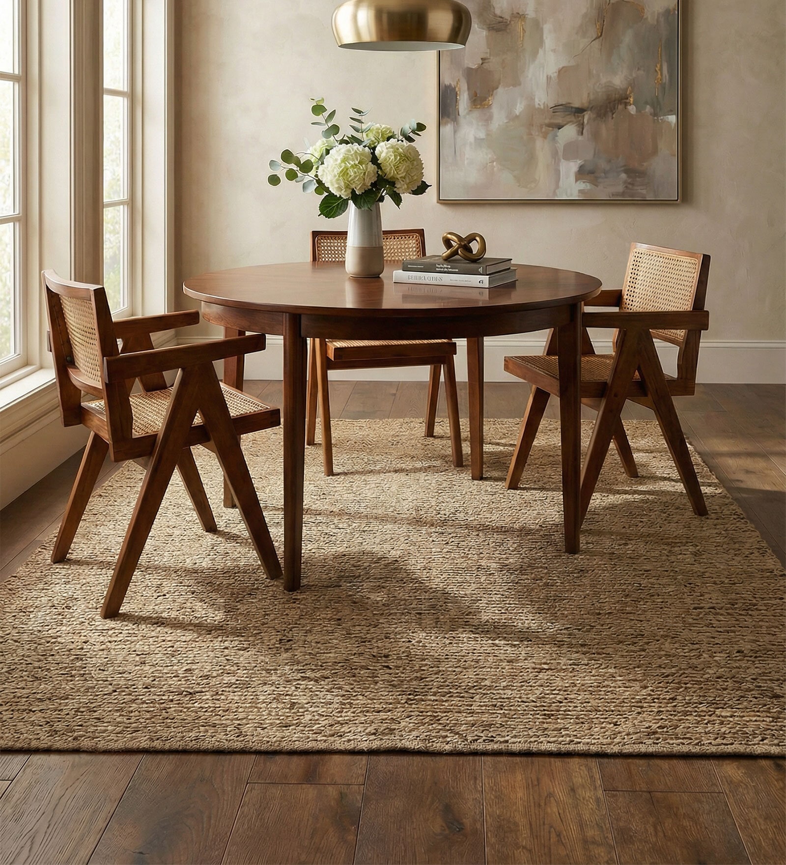 Soft Herringbone Rug 4X5 ft| Tan & Natural Carpet Dhurrie