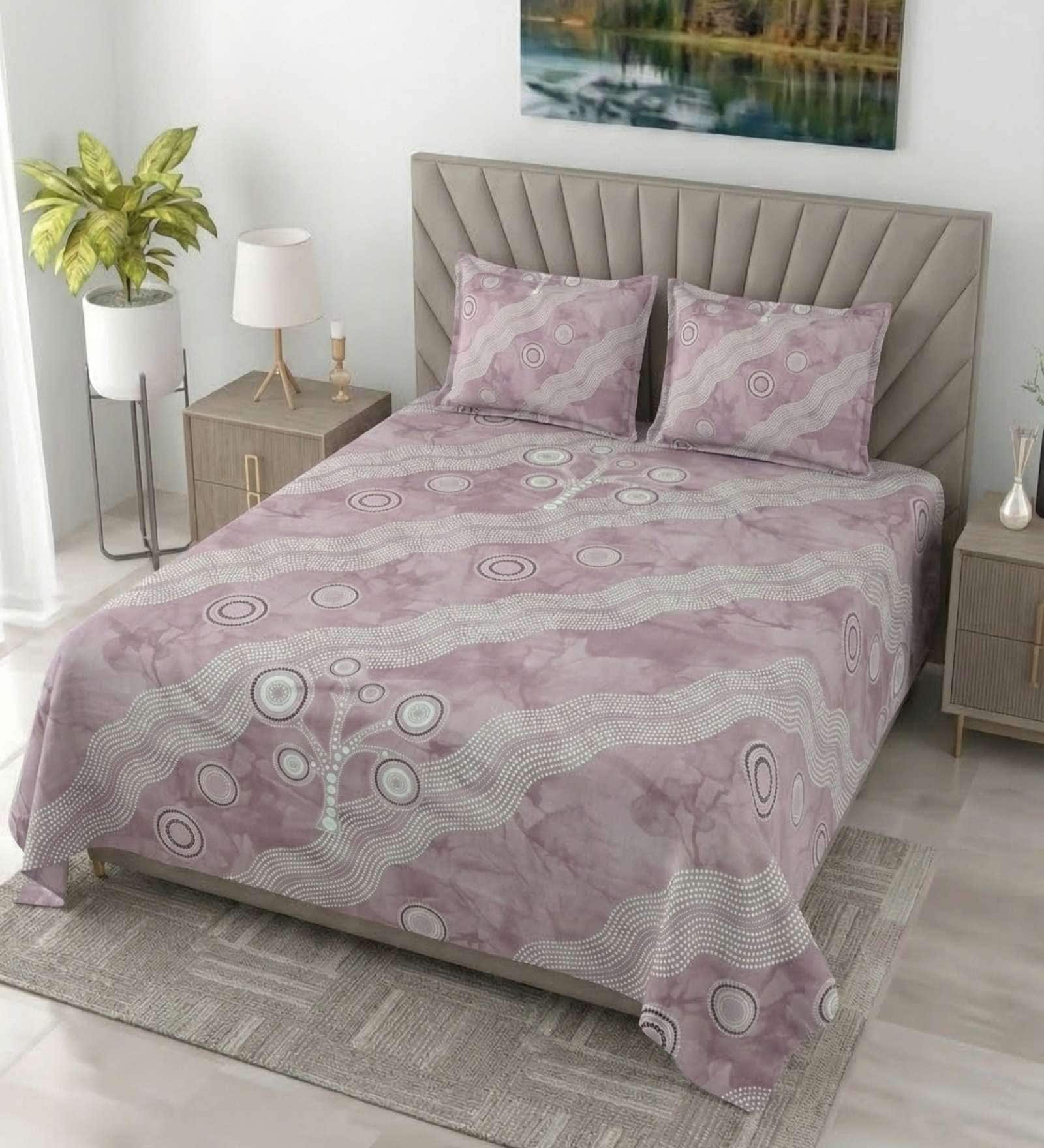 Soft Lavender Metro 186 TC Cotton King Bedsheet With 2 Pillow Covers