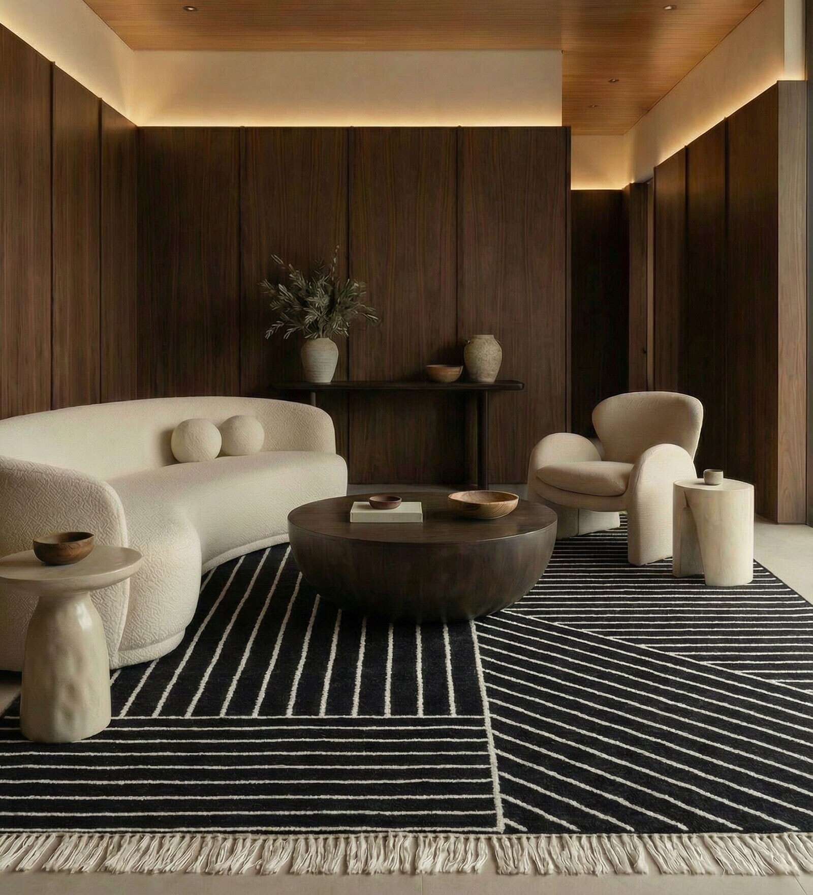 Soft Maze Rug 5X8 ft| Ebony & White Carpet Dhurrie