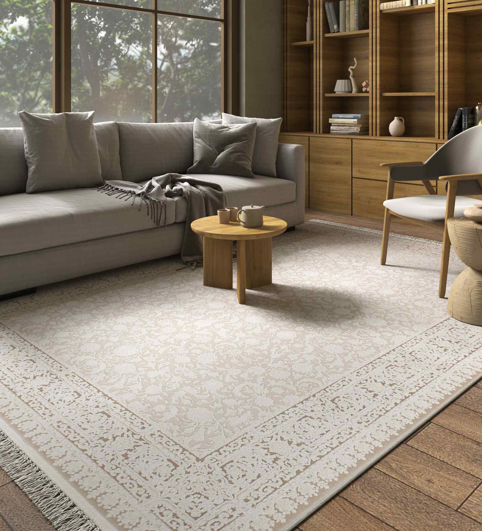 Gold And Beige Abstract Polyester 4X6 Feet Machine Made Carpet