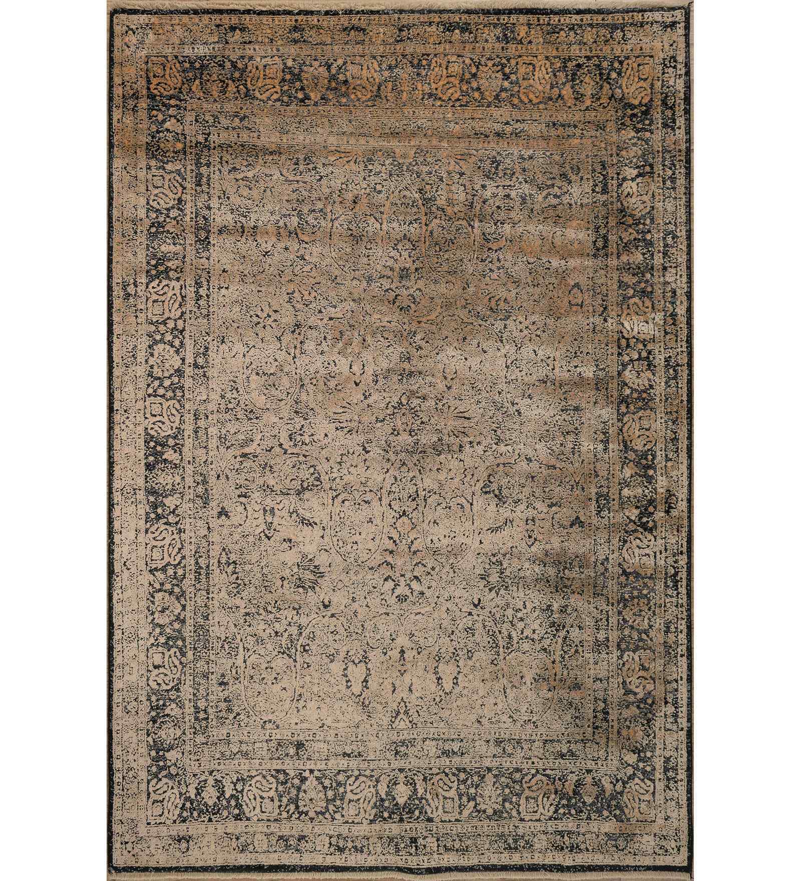 Yellow And Blue Traditional Polyester 4X6 Feet Machine Made Carpet