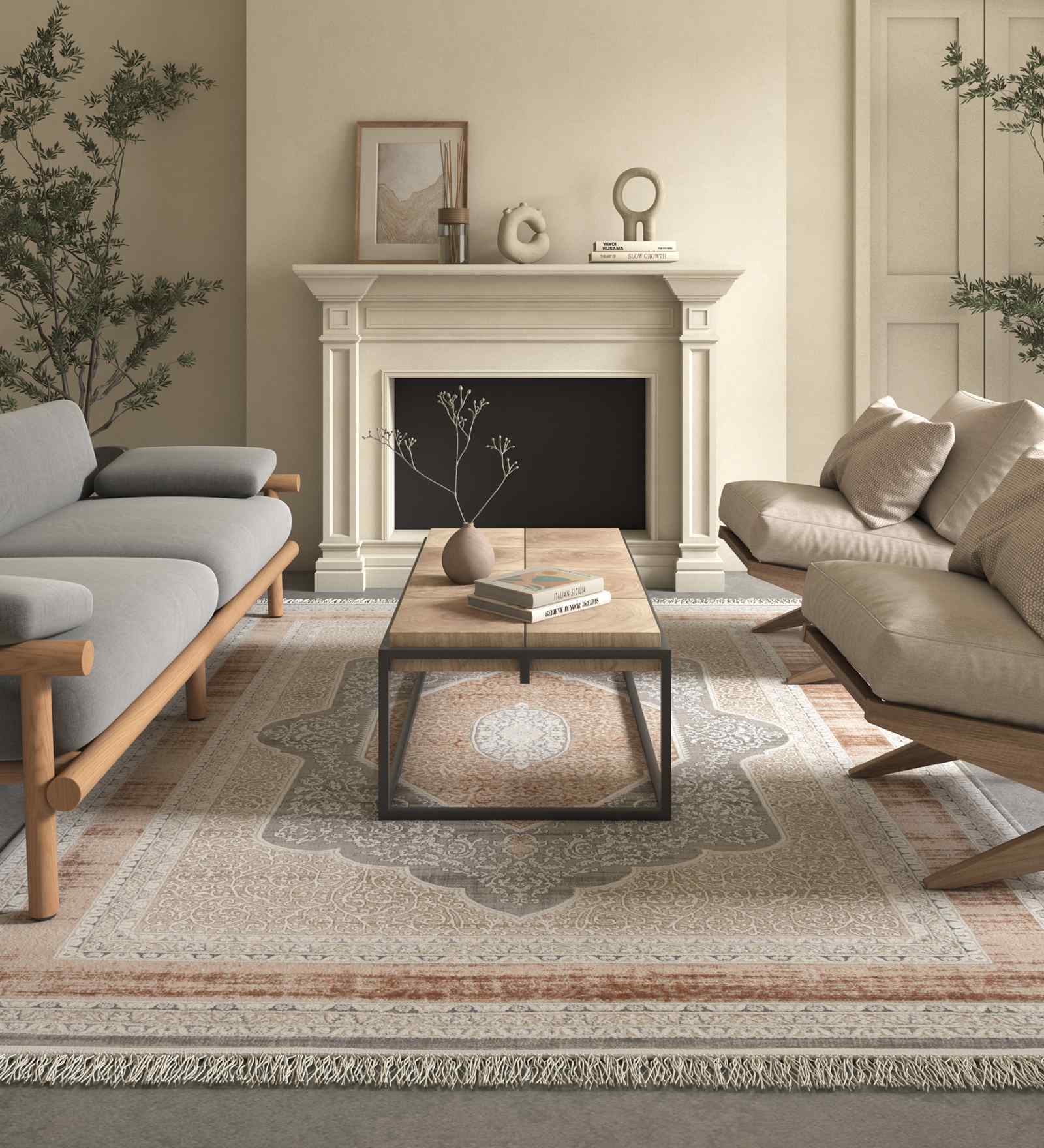 White And Brown Abstract Polyester 5X7 Feet Machine Made Carpet