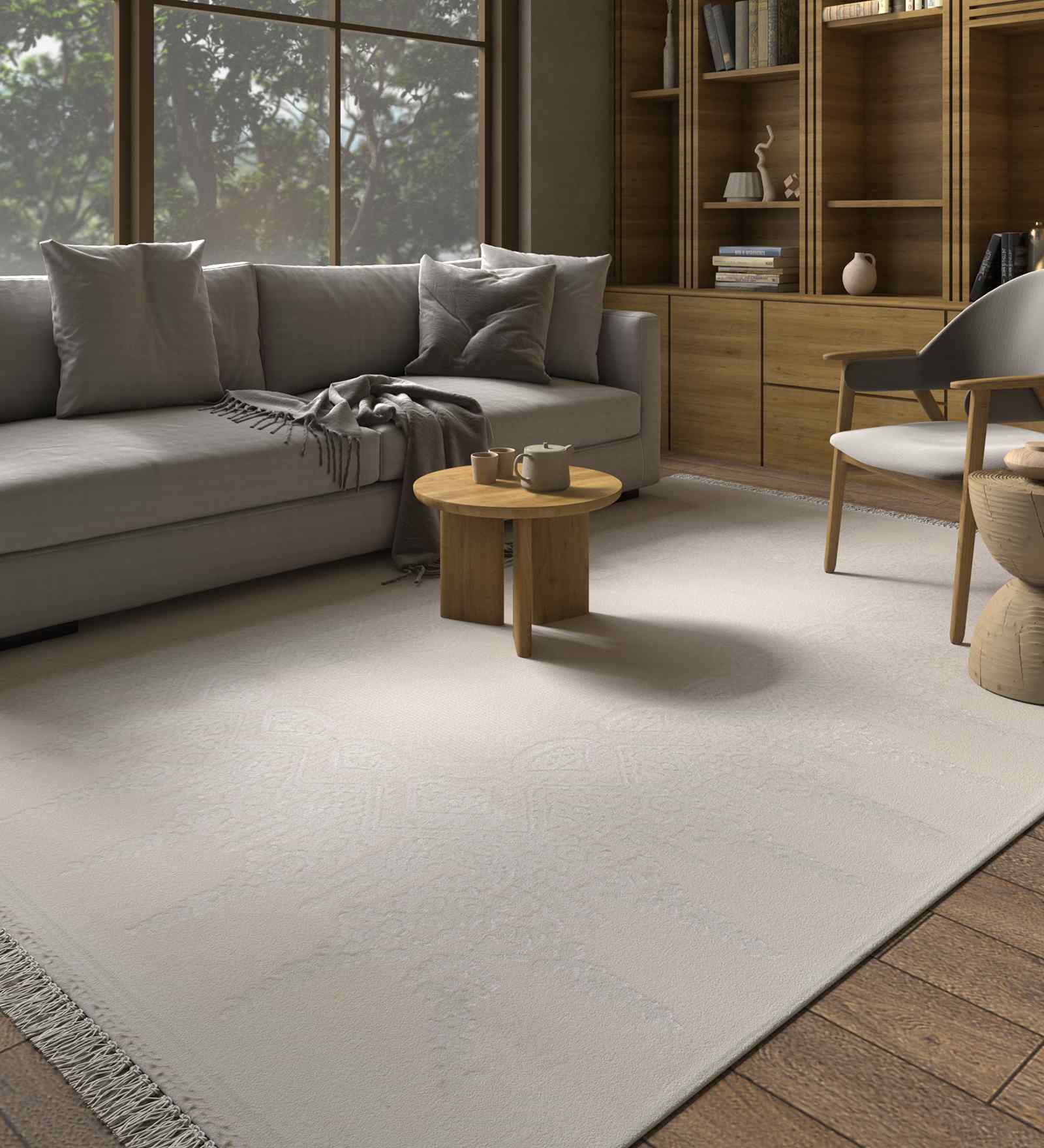 White And Grey Patchwork Acrylic 4X6 Feet Machine Made Carpet