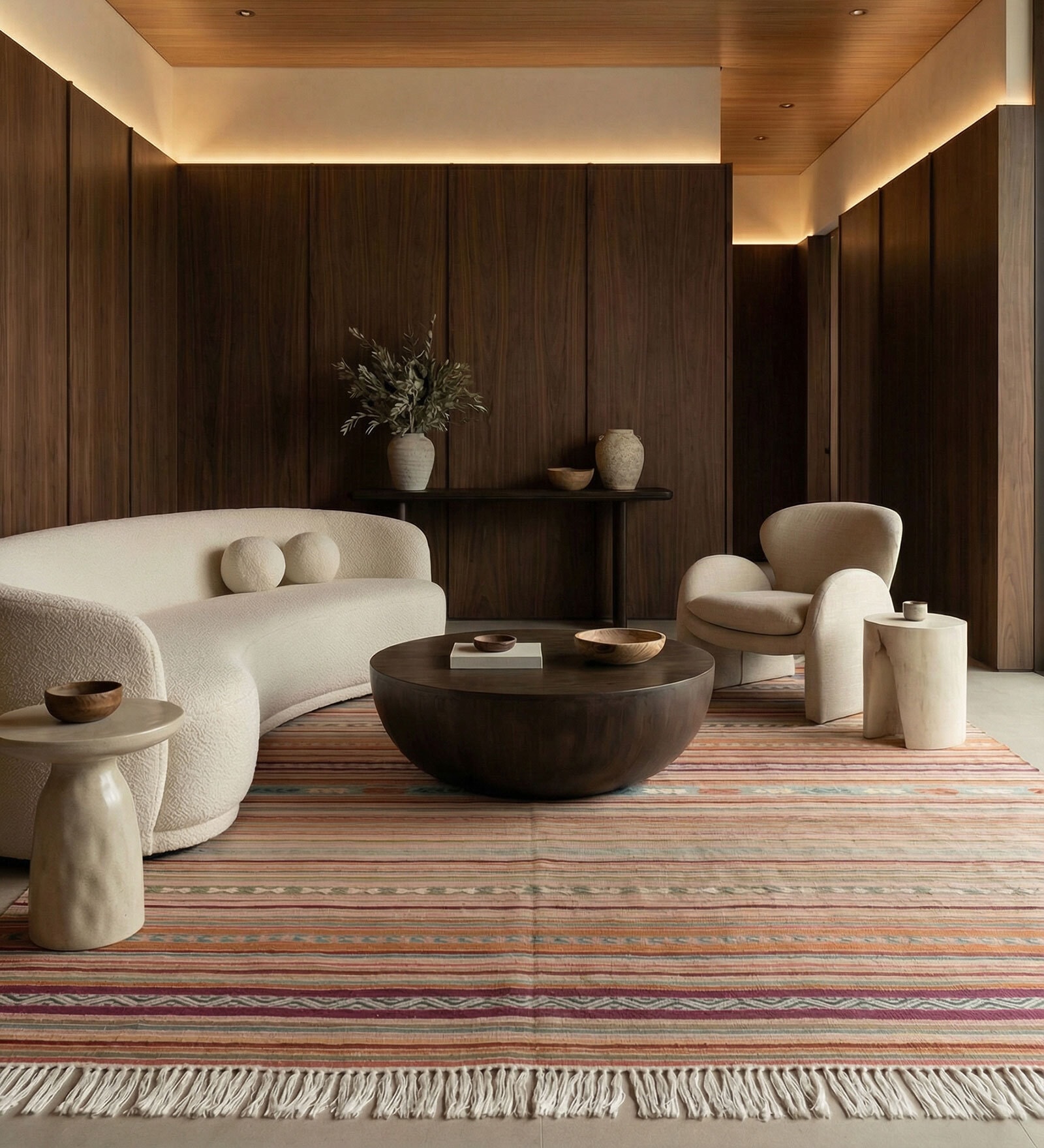 Soft Striped Rug 5X8 ft| Treetop & Beige Carpet Dhurrie