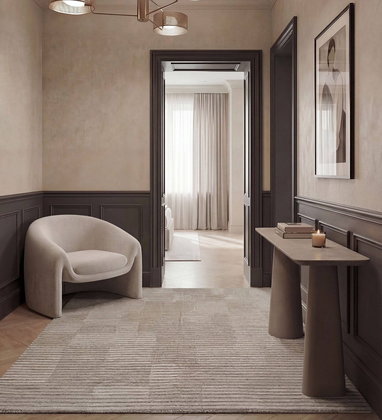 Soft Textured Striped Rug 5X8 ft| White & Sand Carpet Dhurrie