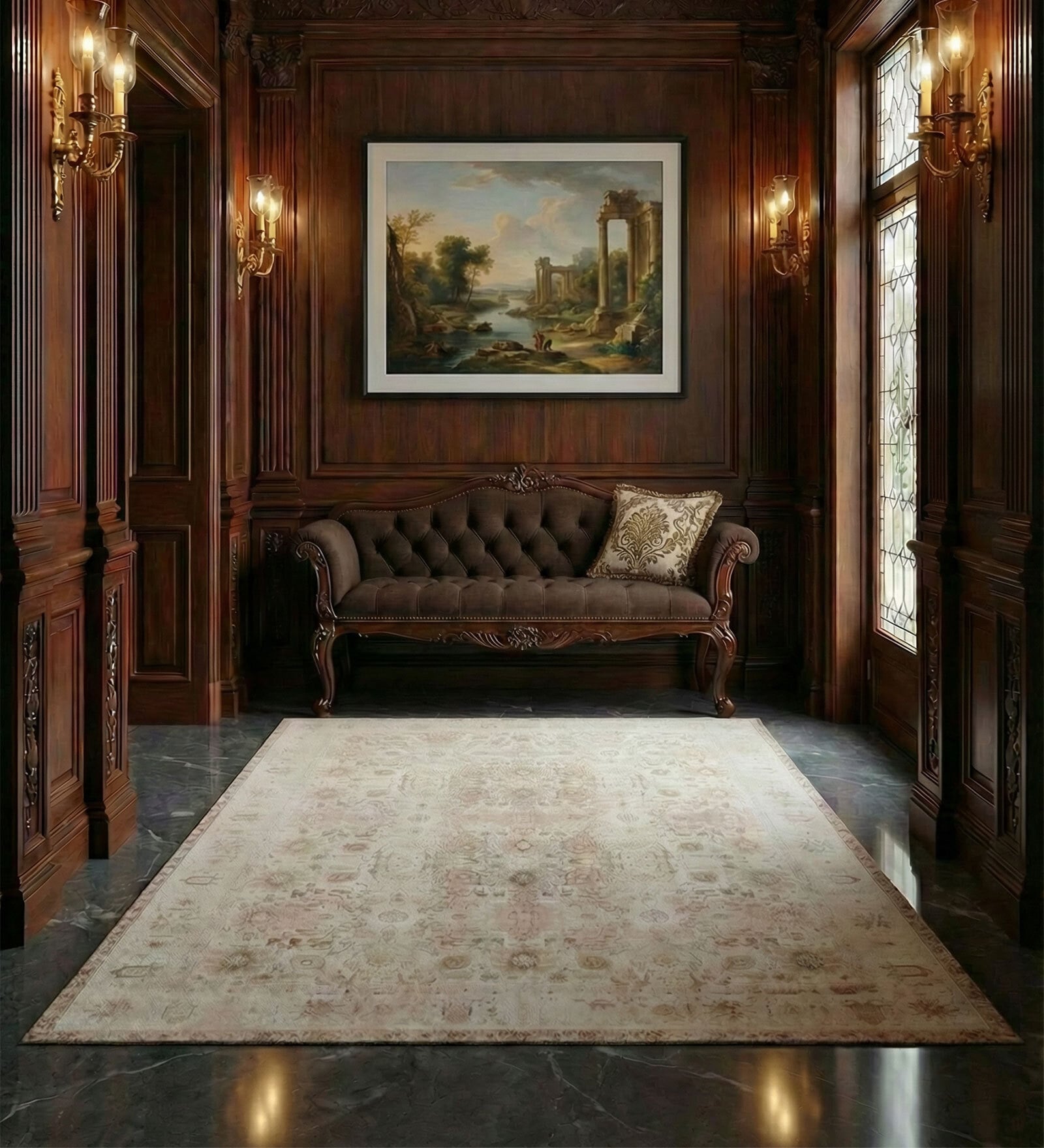 Soft Traditional Motif Rug 7'6X11 ft| Pink Tint & Gold Brown Carpet