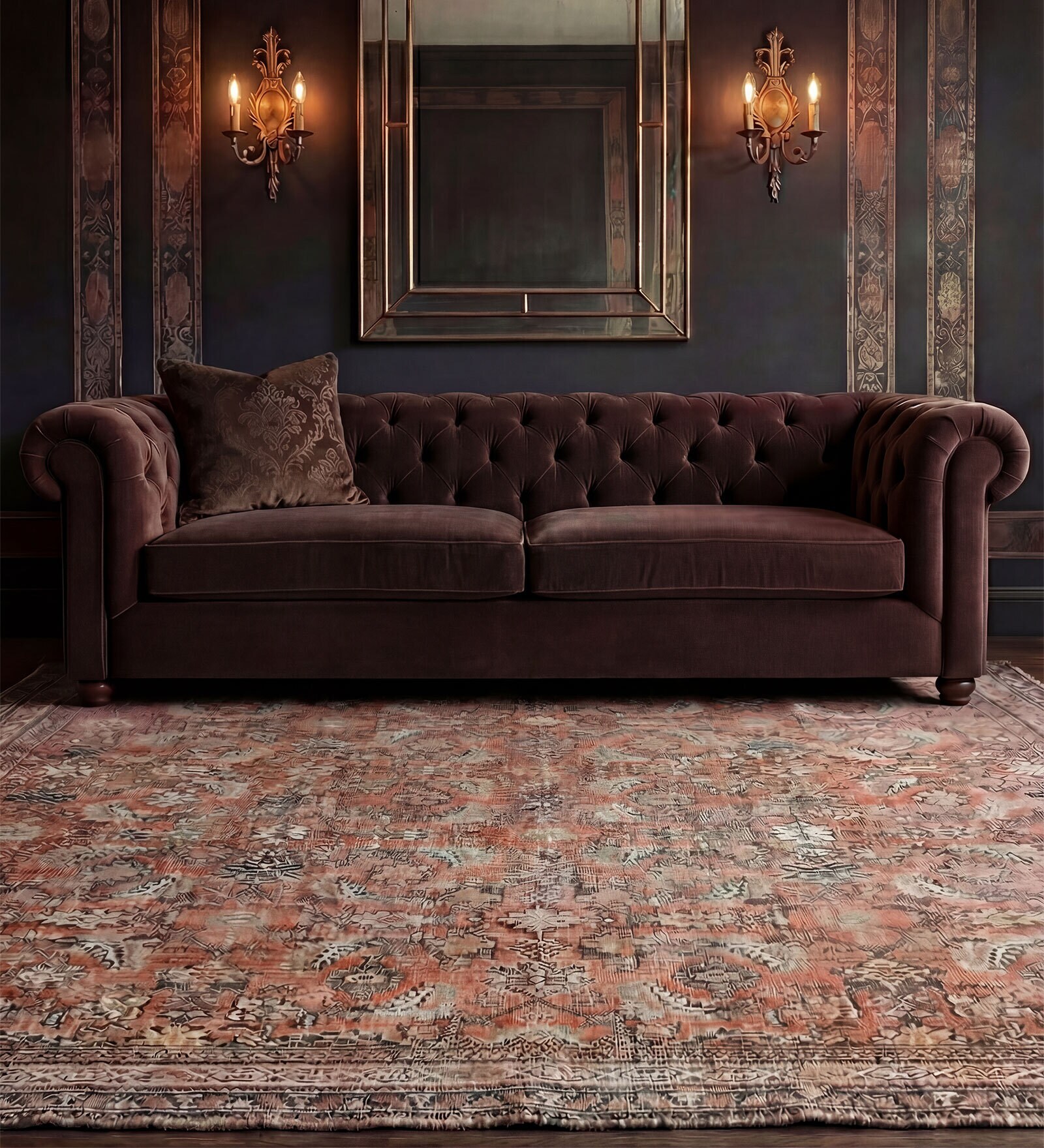 Soft Traditional Motif Rug 8'6X11'6 ft| Apricot Orange & Treetop Carpet