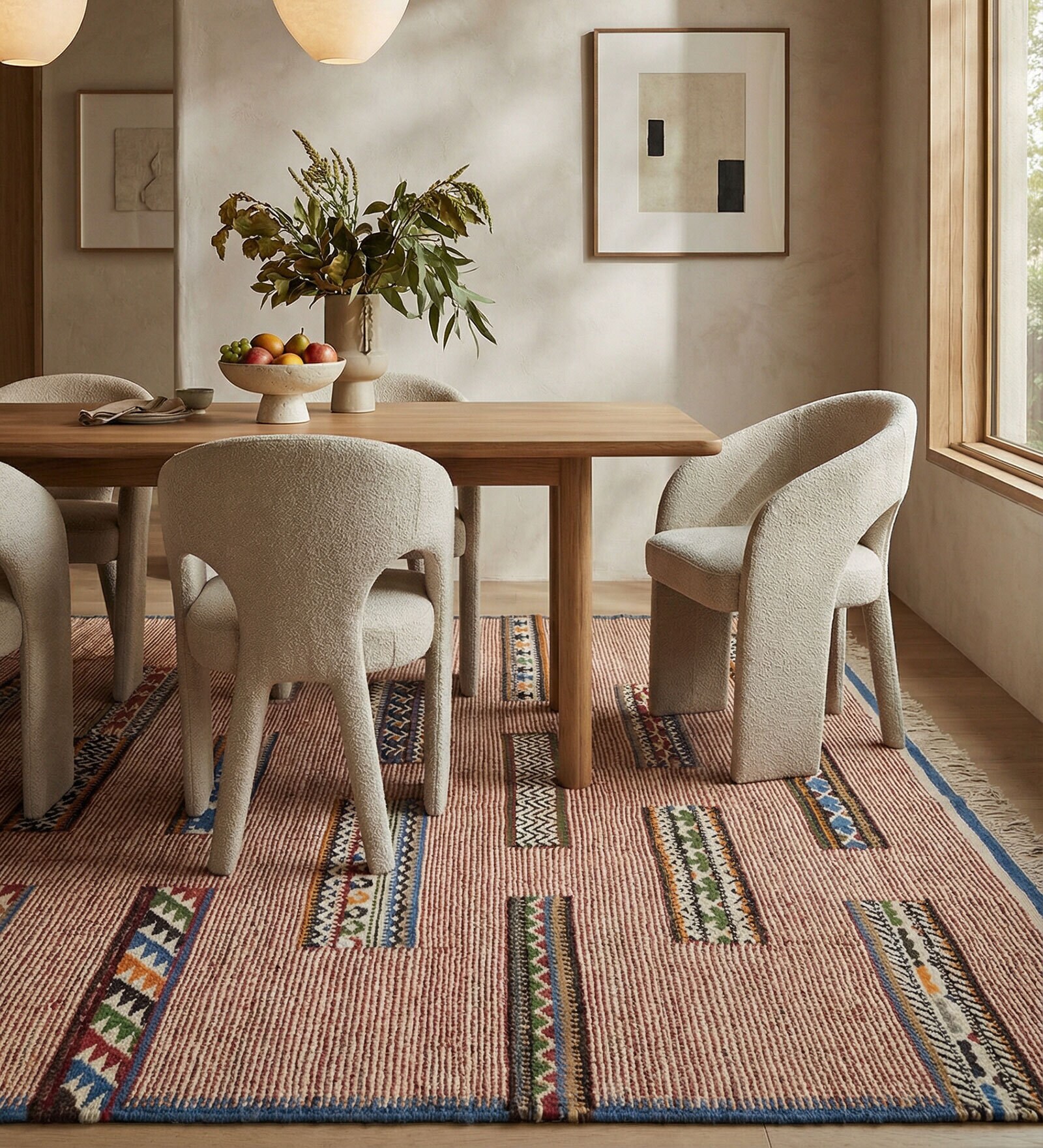 Soft Tribal Geometric Rug 5X7'6 ft| Ribbon Red & Beige Carpet Dhurrie