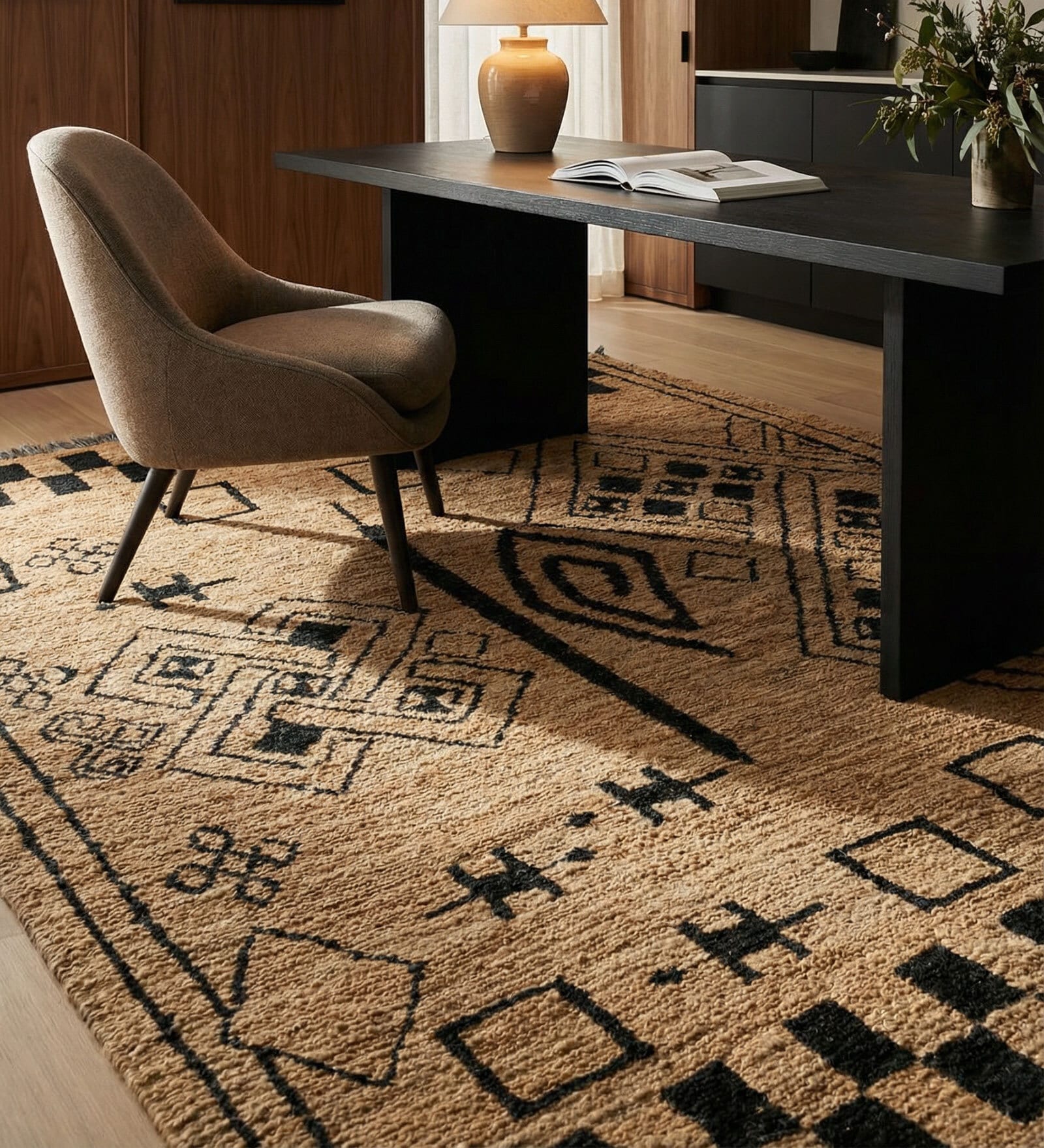 Soft Tribal Rug 5'6X7'6 ft| Natural & Ebony Carpet Dhurrie