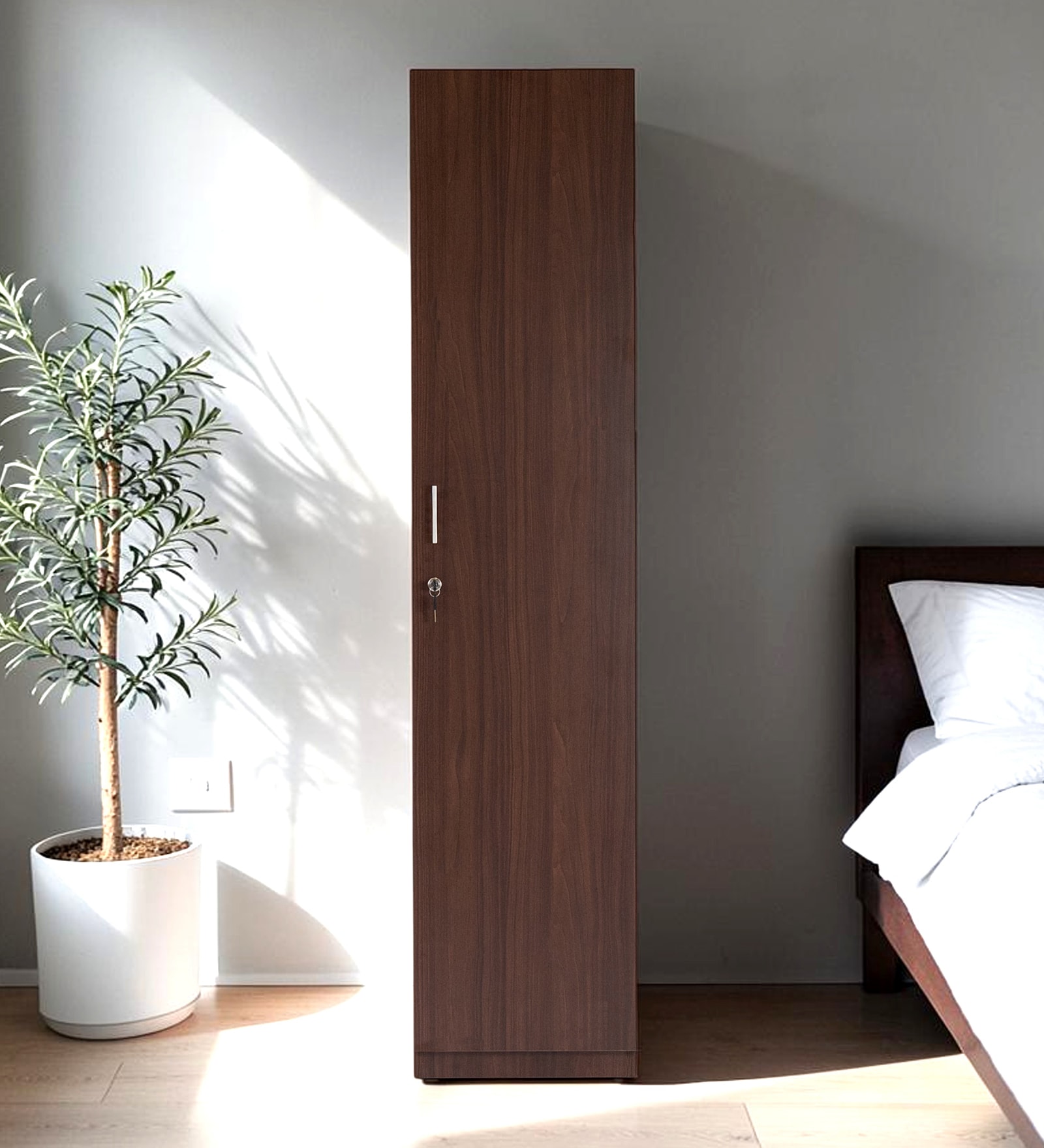 Soho 1 Door Wardrobe With Drawer In Smoked Walnut Finish