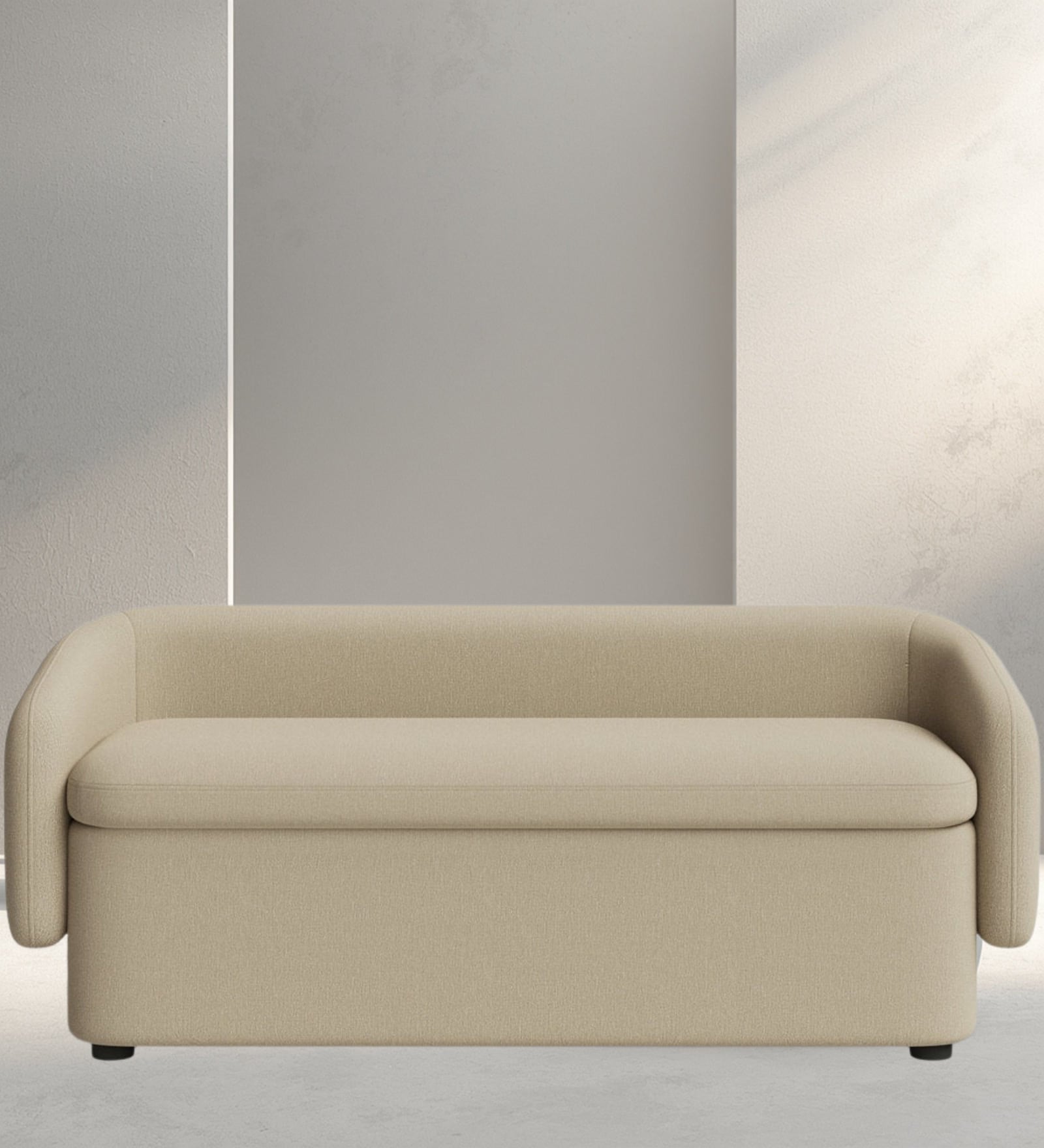 Solace Fabric Signature Storage Ottoman Ottoman in Beige Brown Colour Solace Fabric Signature Storage Ottoman Ottoman in Beige Brown Colour