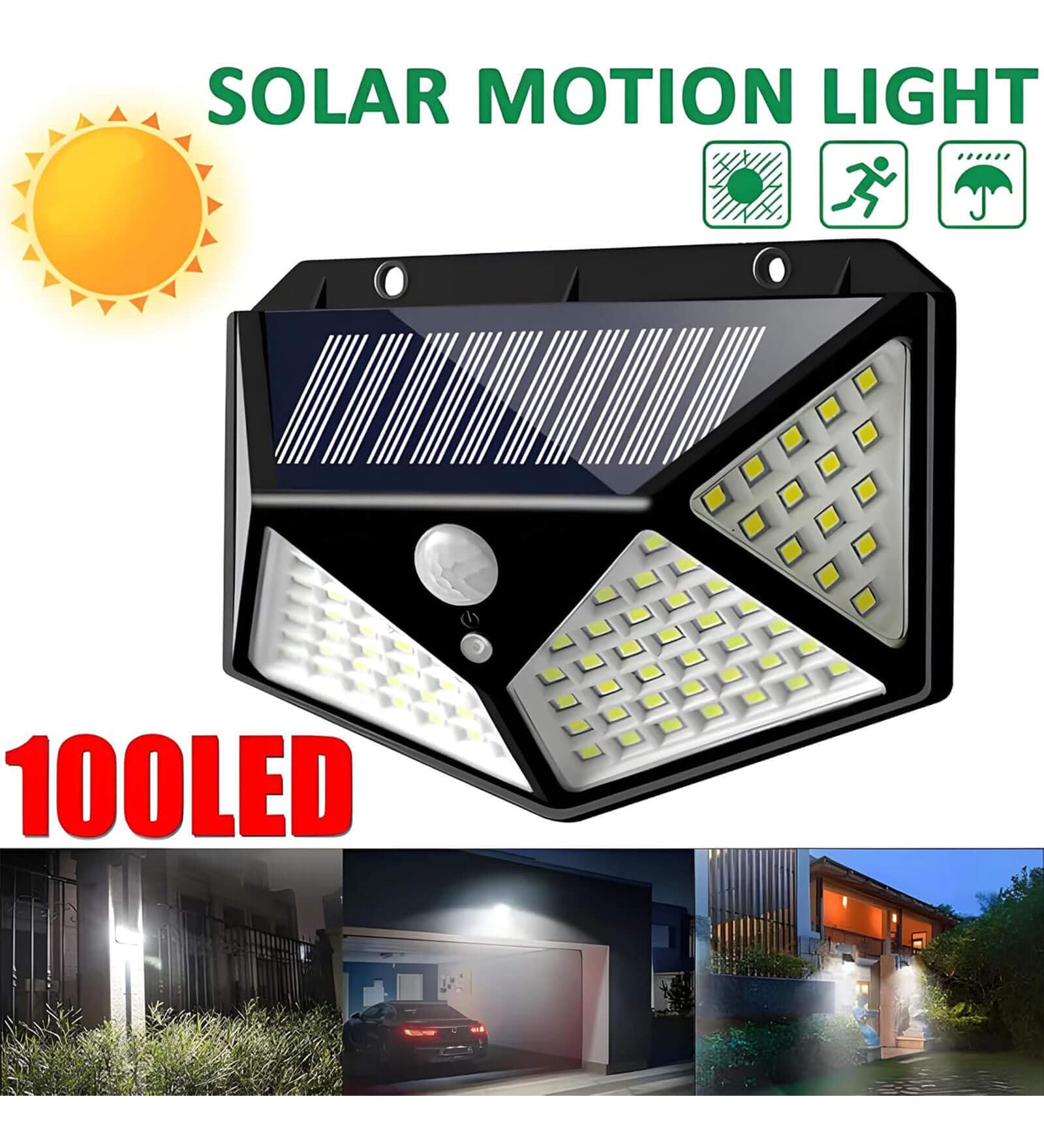 100 LED Motion & Solar Sensor Outdoor Light (3 Mode Lighting)