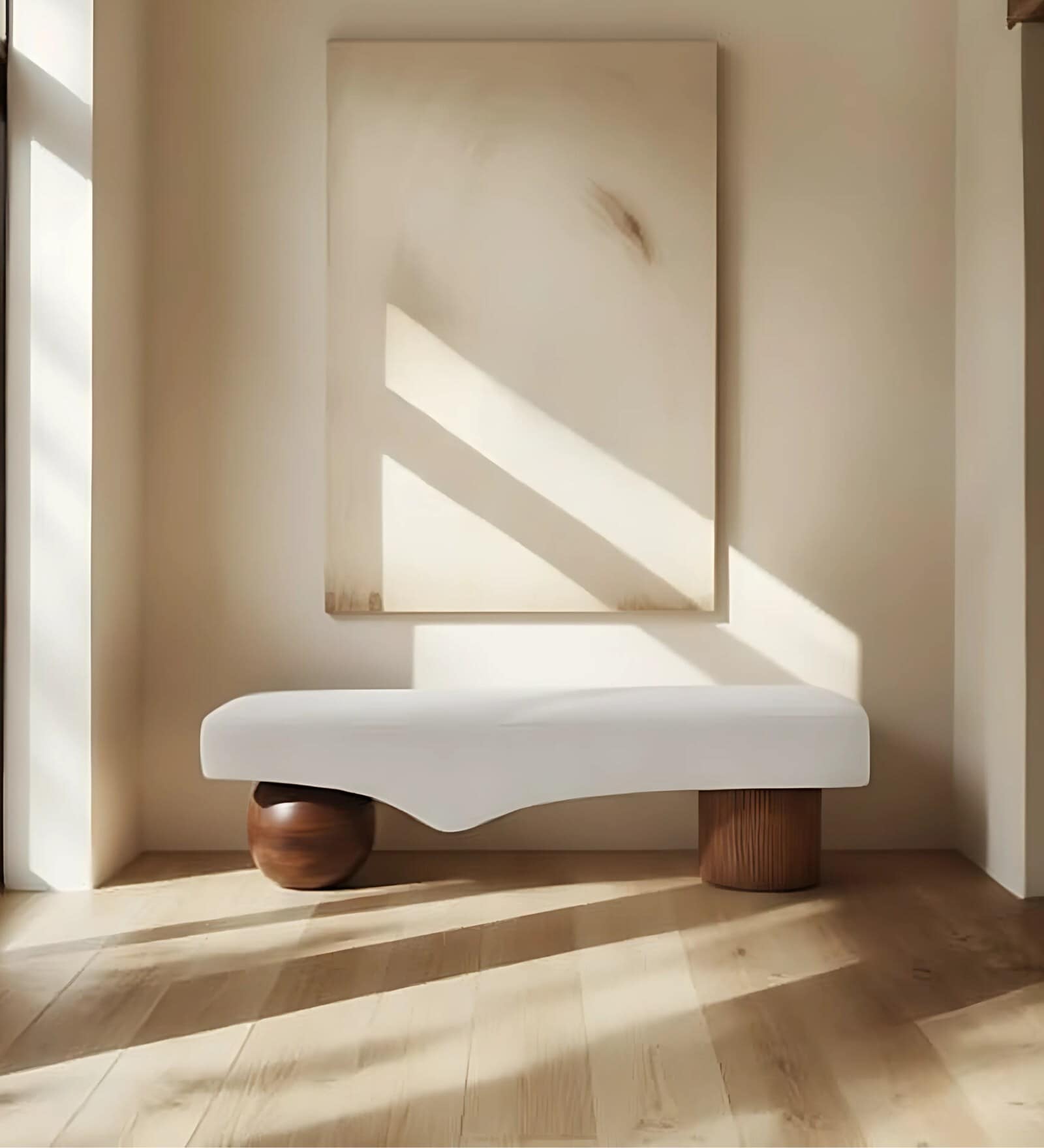 Solara Fabric Bench In White Colour