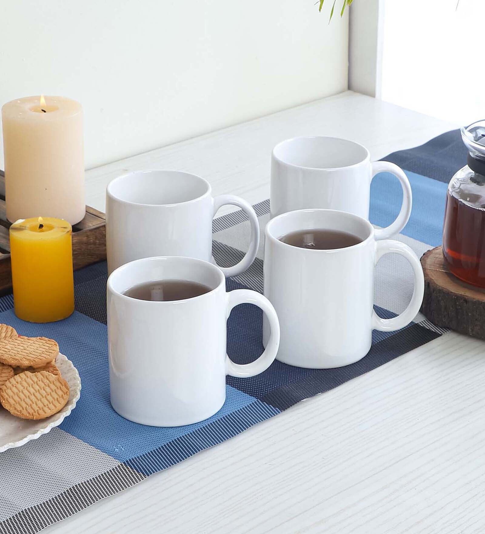 Solid 300ml White Ceramic (Set of 4) Coffee Mug