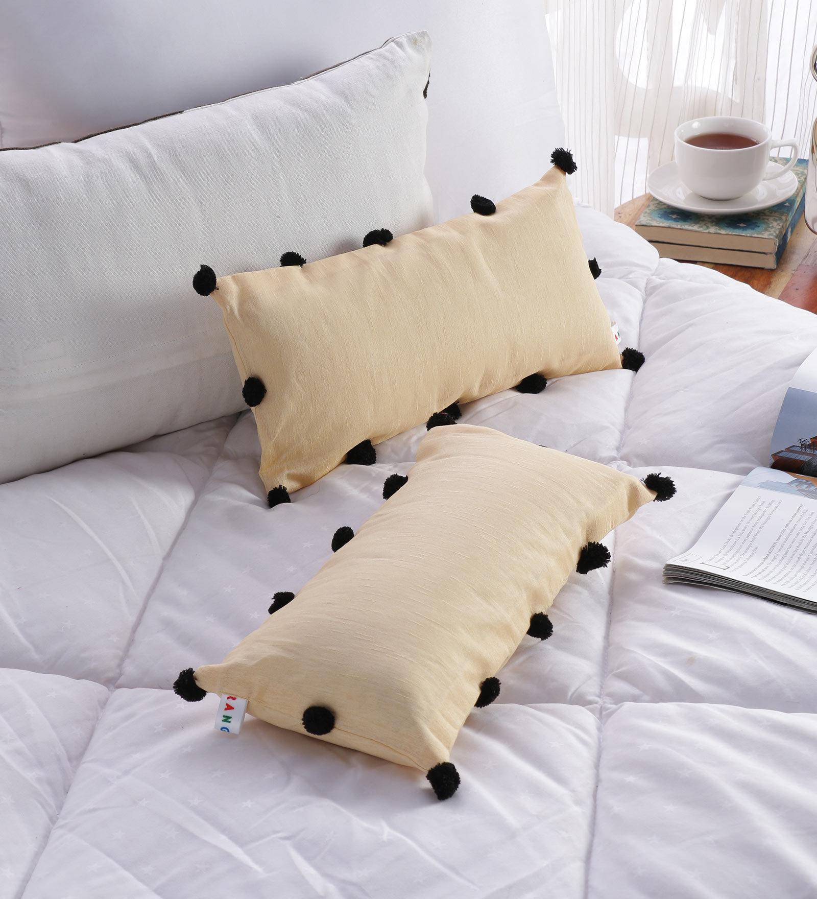 Beige Solid Silk 7 x 14 Inches Cushion Covers (Set of 2)