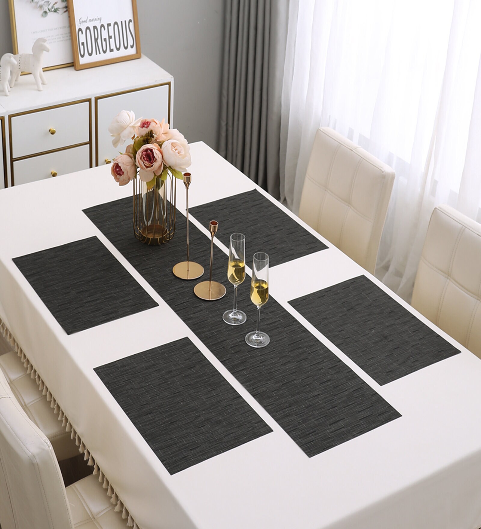 Solid Black (18 x12) PVC Table Linen (Set of 5)