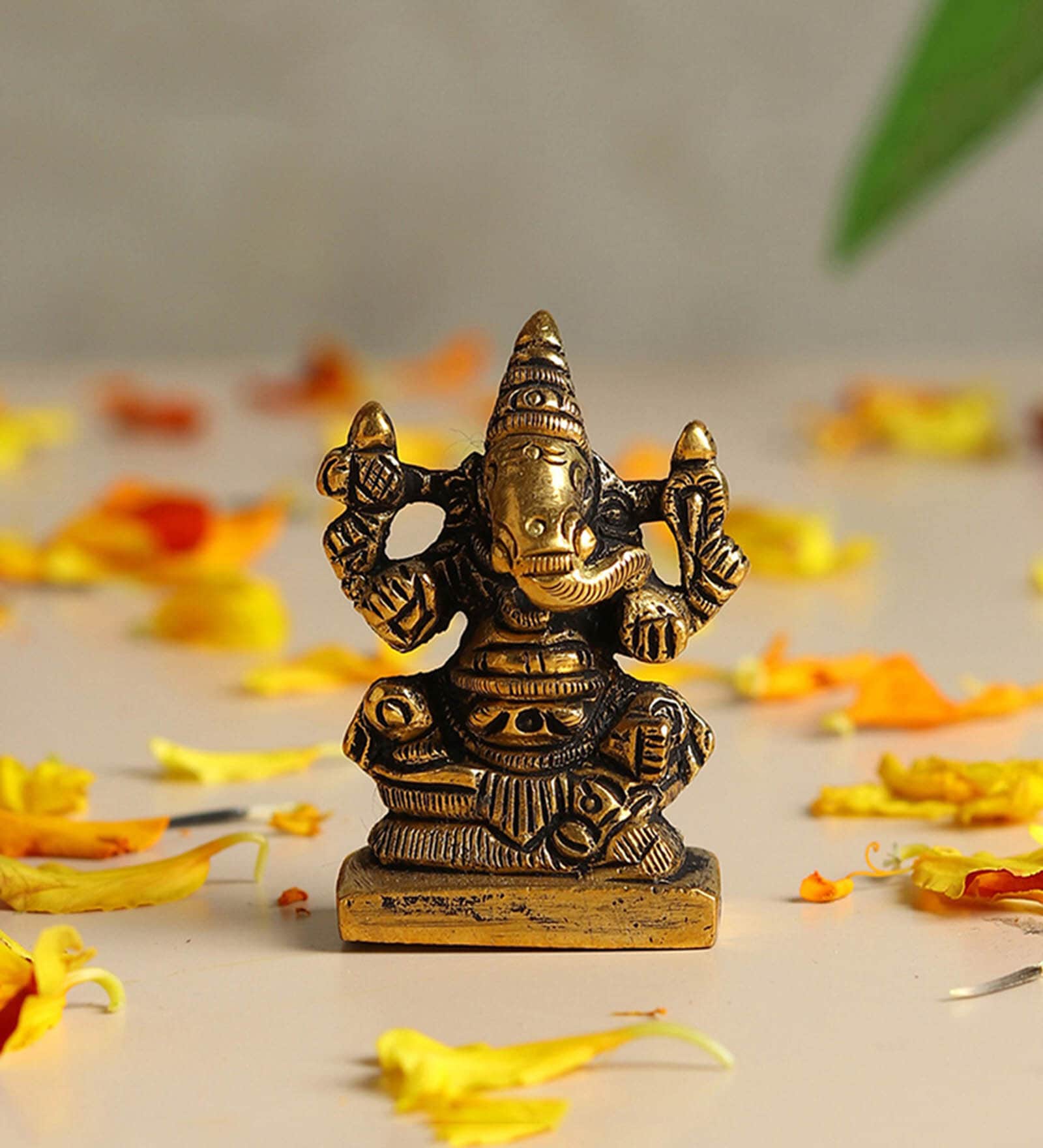 Golden Solid Brass Ganesh Ji Idol