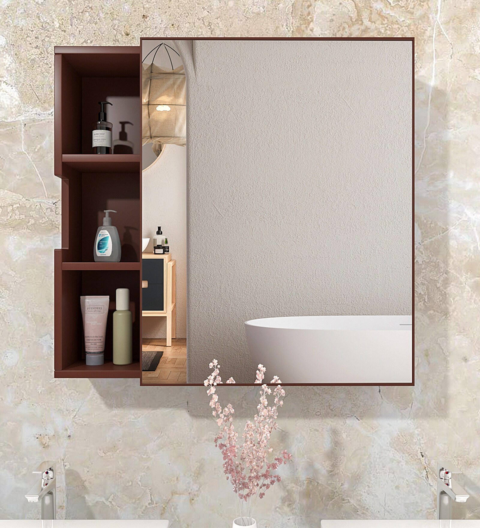 Solid Brown Engineered Wood Bathroom Cabinet