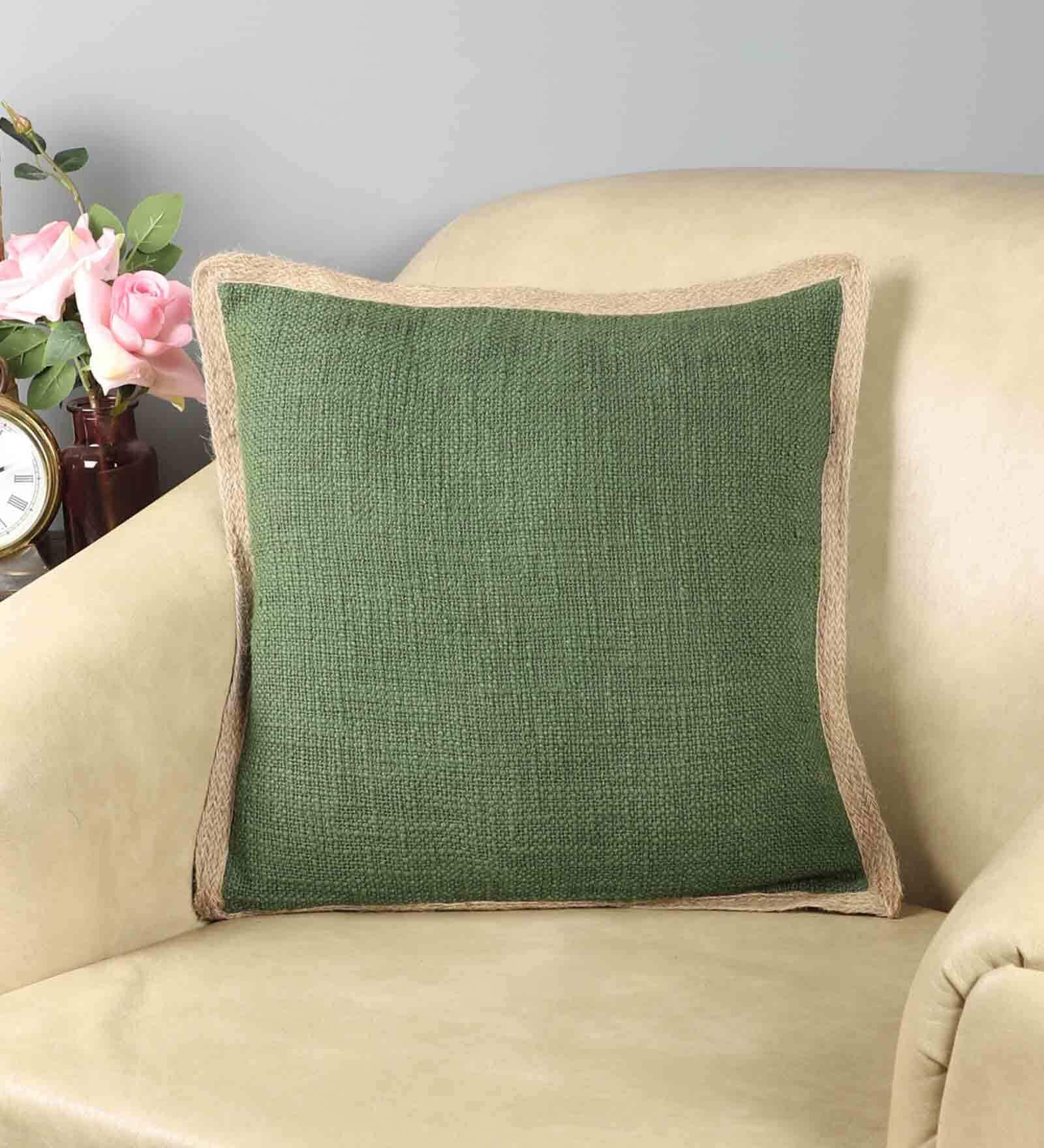 Green Solid Cotton 16 x 16 Inches Cushion Cover