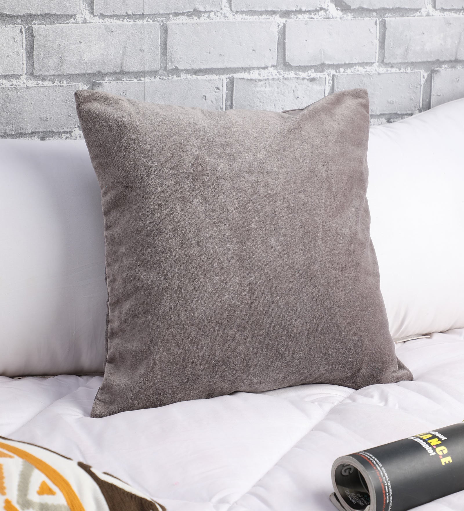Buy Solid Cotton Grey Cushion Cover 18 x 18 Inches by Kirti Finishing