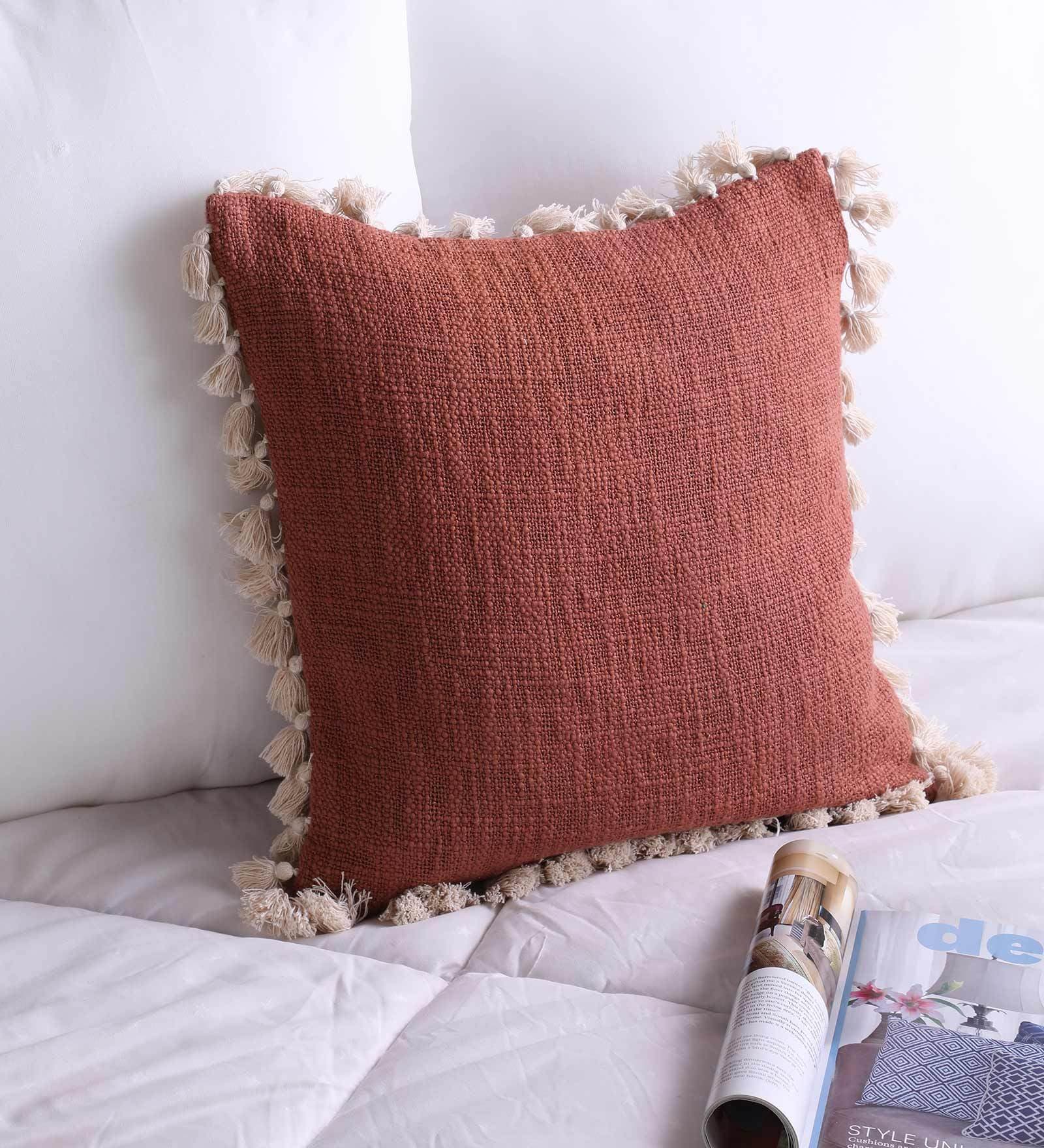 Brown Solid Cotton 16 x 16 Inches Cushion Cover